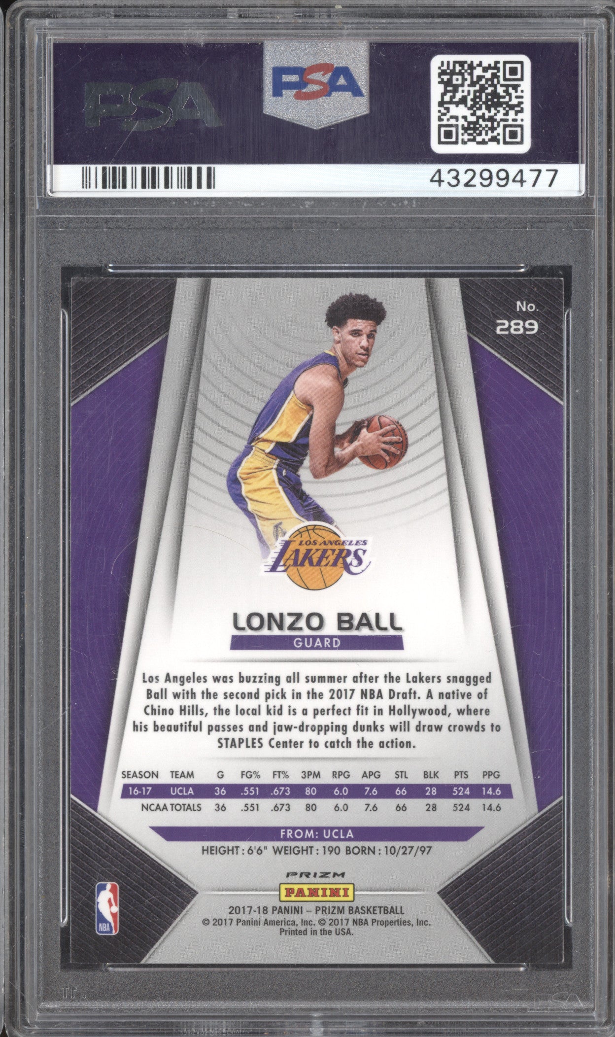 Lonzo Ball 2017-18 Panini Prizm 289 Silver RC PSA 9