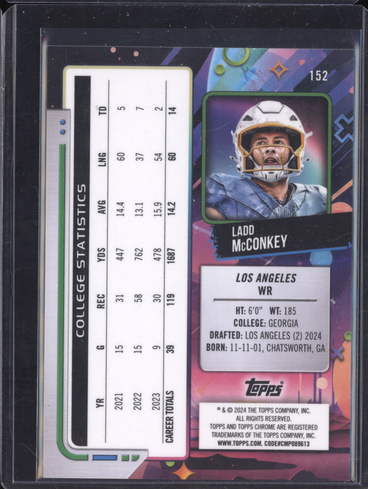 Ladd McConkey 2024 Topps Cosmic Chrome 152 Gold RC 40/50