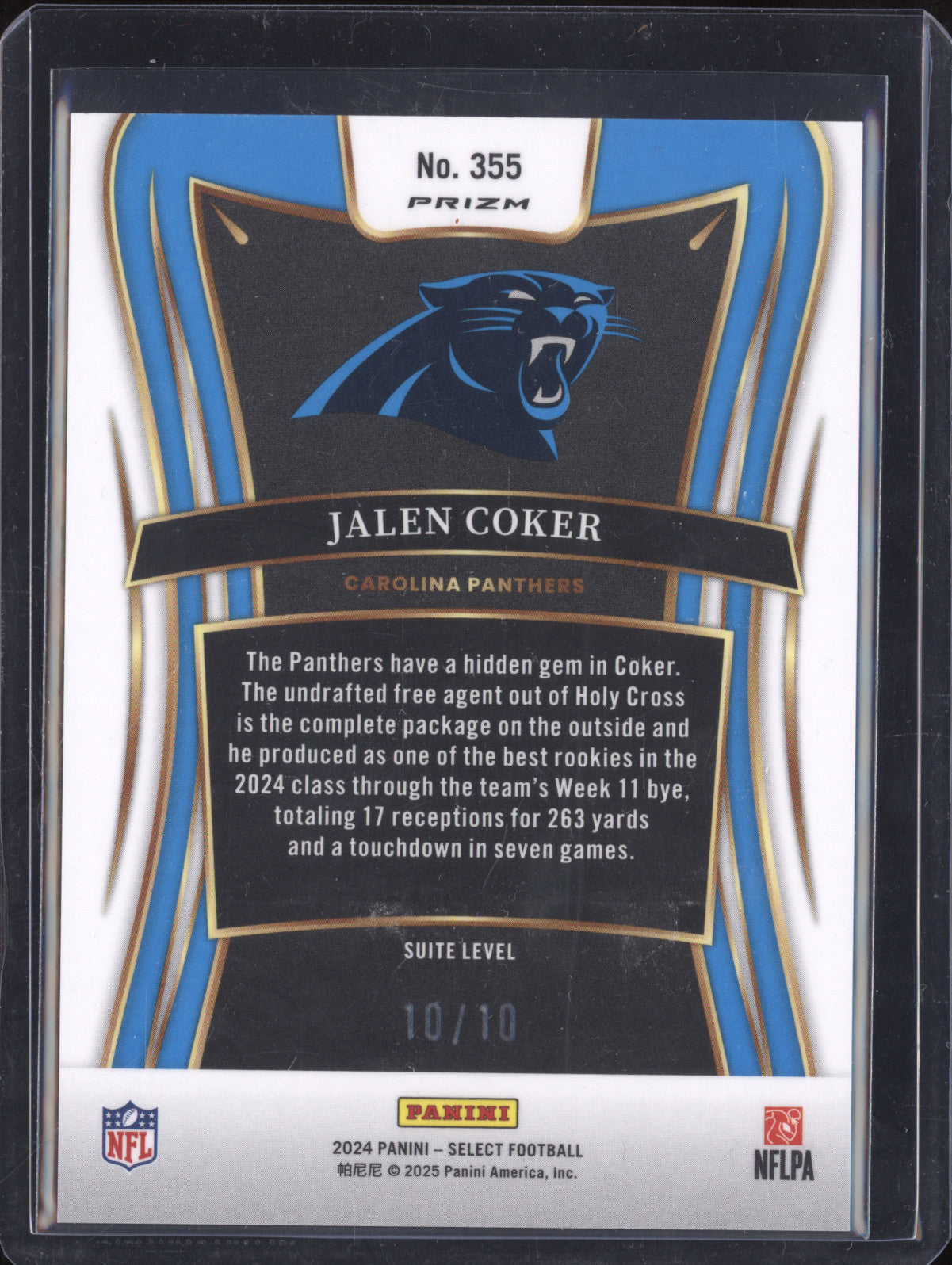 Jalen Coker 2024 Panini Select 355 Gold Disco 10/10