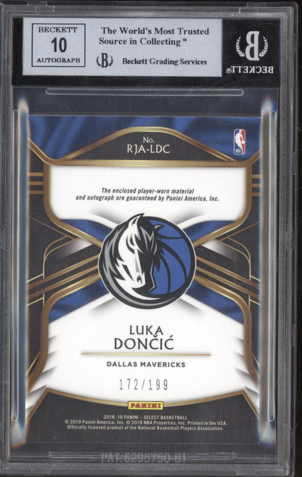 Luka Doncic 2018-19 Panini Select RJA-LDC Rookie Jersey Auto RC /199 BGS 8.5/10