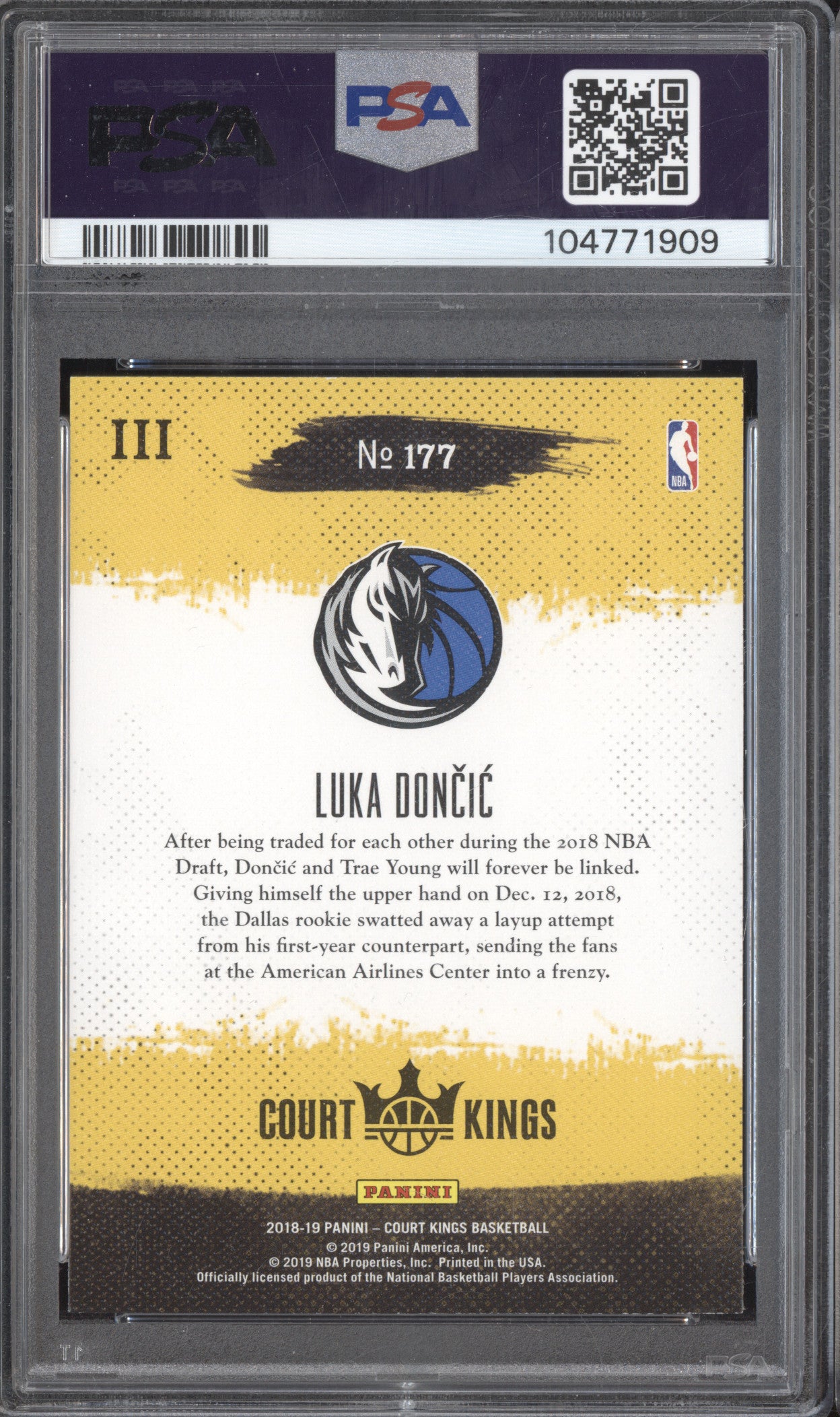 Luka Doncic 2018-19 Panini Court Kings 177 RC PSA 10