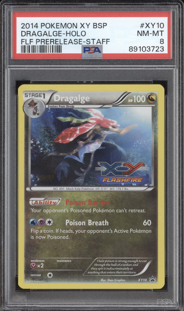 Dragalge Holo 2014 Pokemon XY XY10 Flashfire Prerelease Staff Promo PSA 8