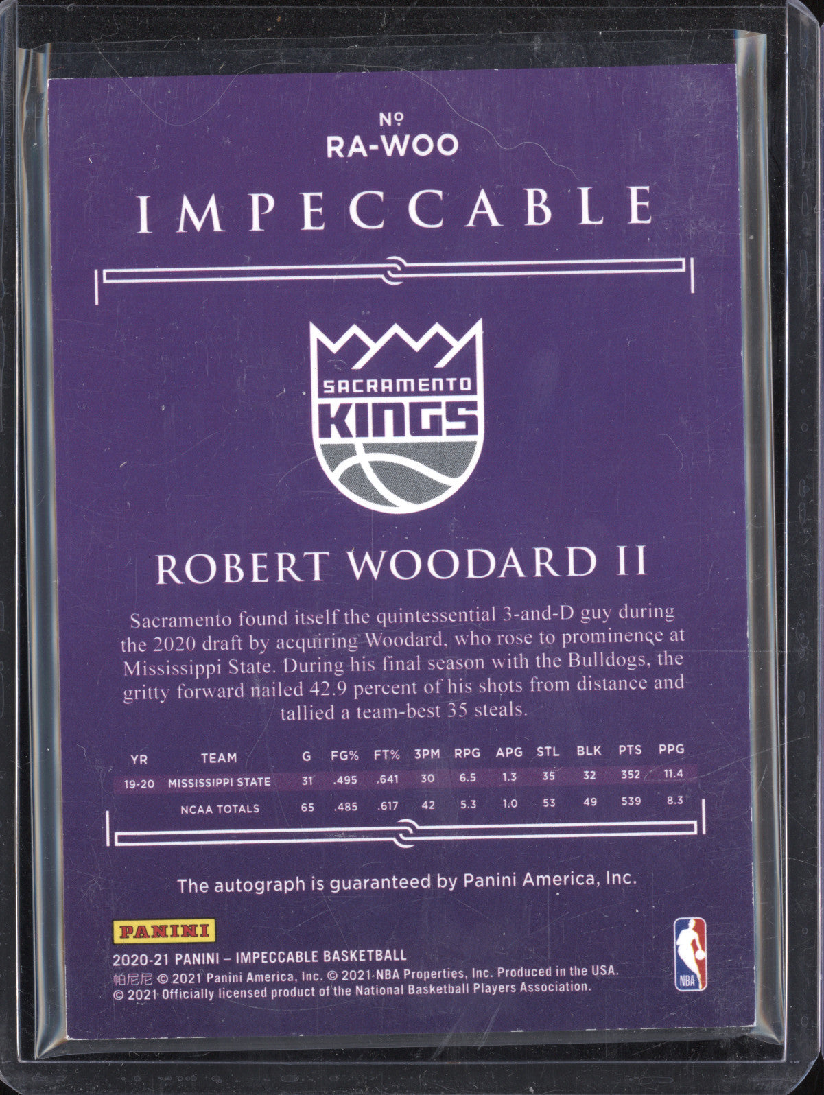 Robert Woodard II 2020-21 Panini Impeccable RA-WOO Rookie Patch Auto RC 60/88