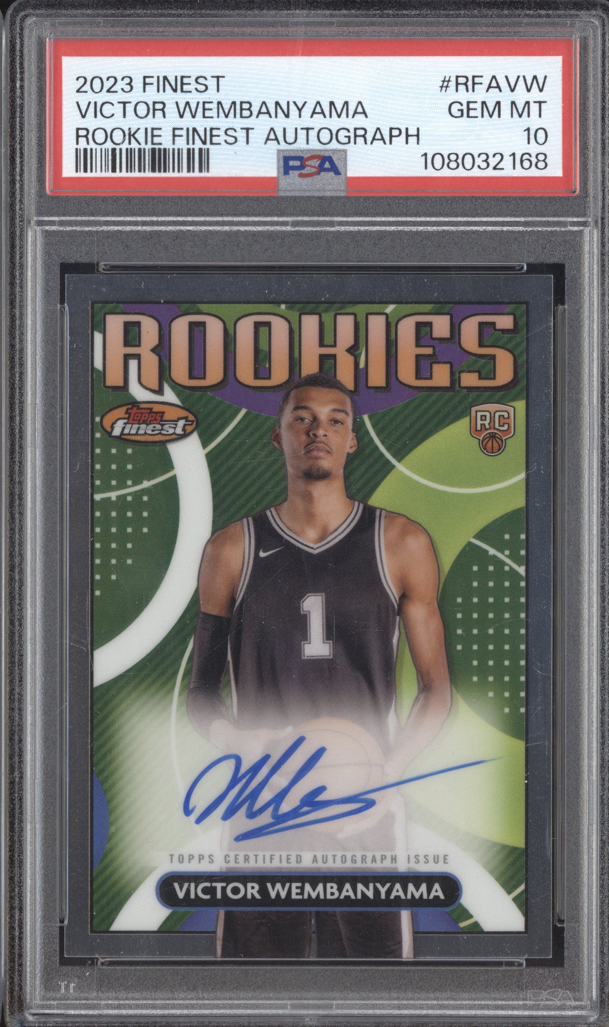 Victor Wembanyama 2023-24 Topps Finest RFA-VW Auto RC PSA 10