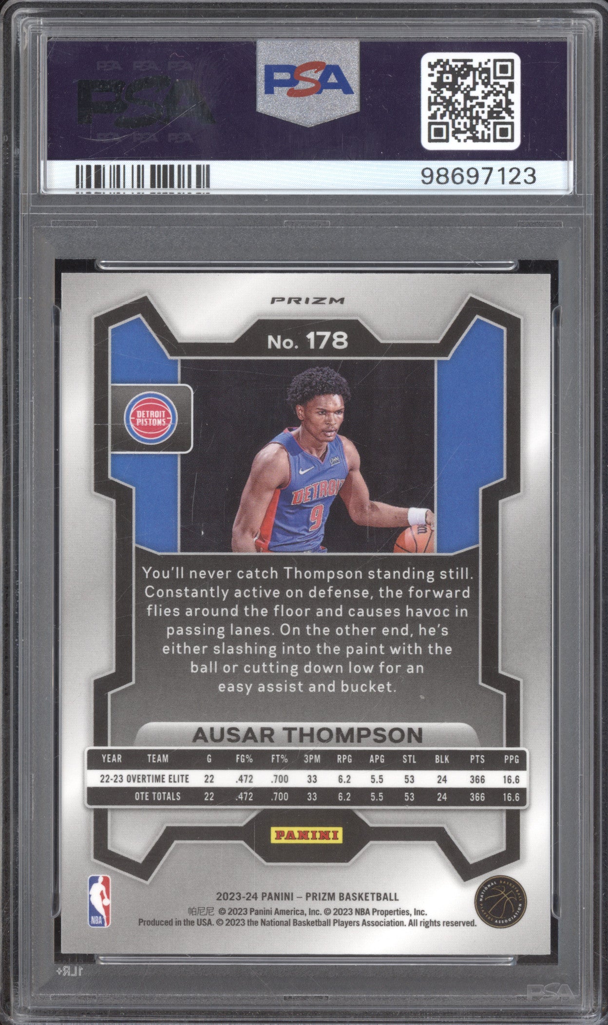 Ausar Thompson 2023-24 Panini Prizm 178 Silver RC PSA 9
