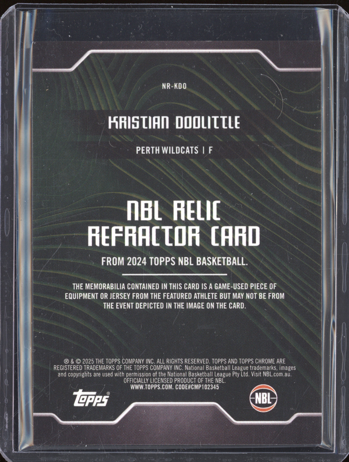Kristian Doolittle 2024 Topps Chrome NBL NR-KDO Relic Refractor
