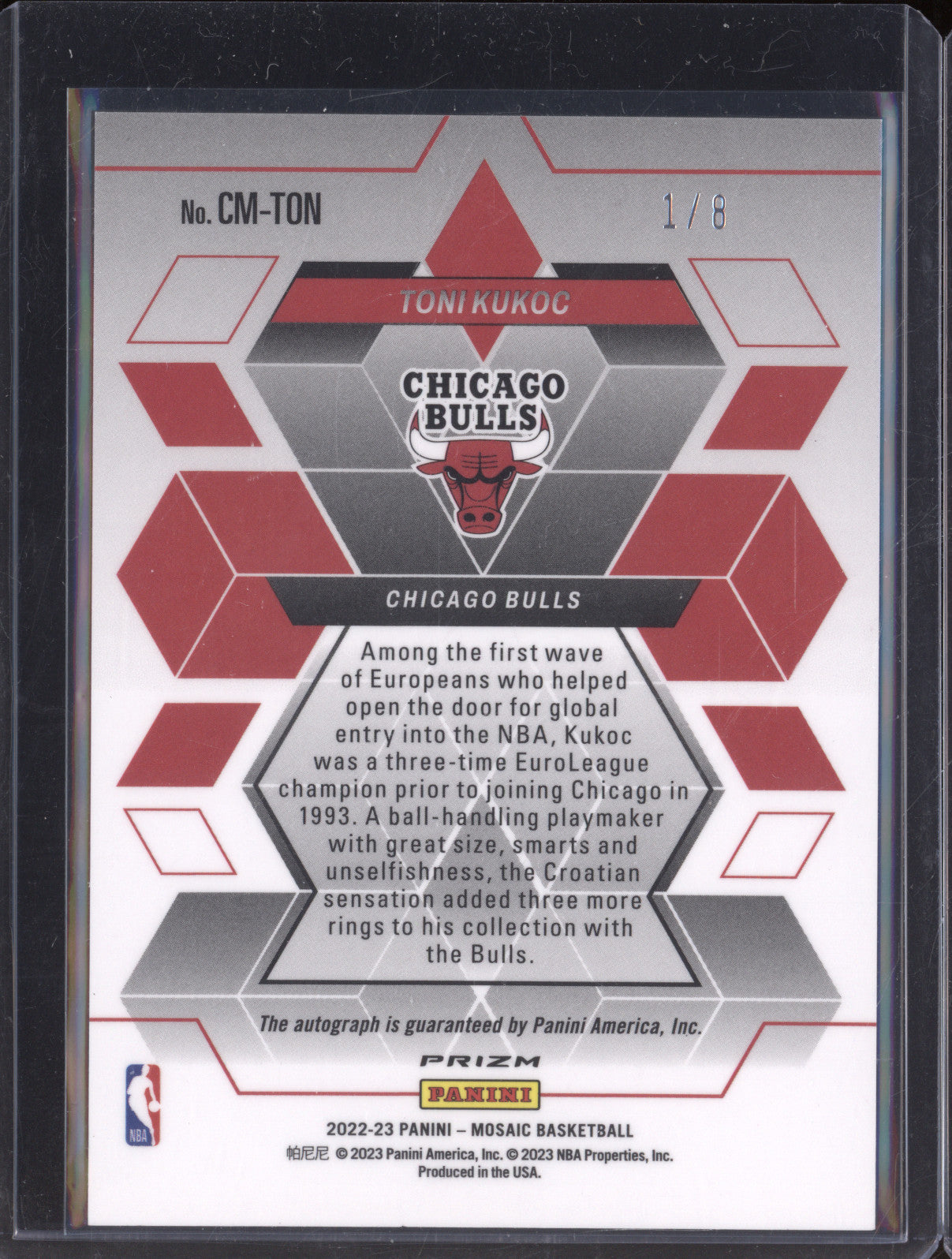 Toni Kukoc 2022-23 Panini Mosaic CM-TON Mosaic Choice Black Gold 1/8
