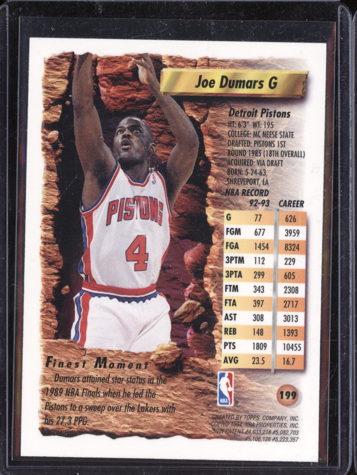 Joe Dumars 1993-94 Topps Finest 199 Refractor