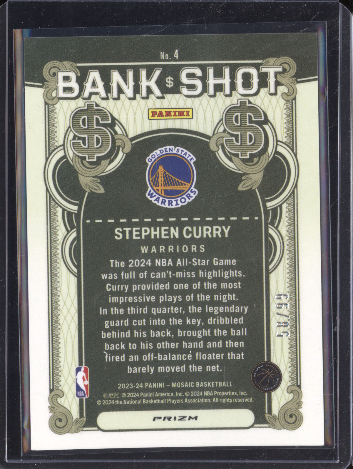 Stephen Curry 2023-24 Panini Mosaic 4 Bank Shot Purple 58/99