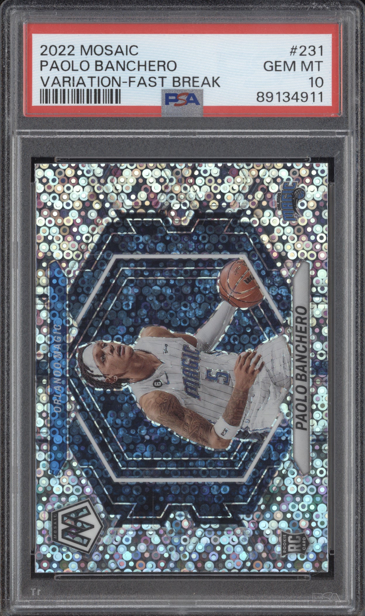 Paolo Banchero 2022-23 Panini Mosaic 231 Variation Fast Break RC PSA 10