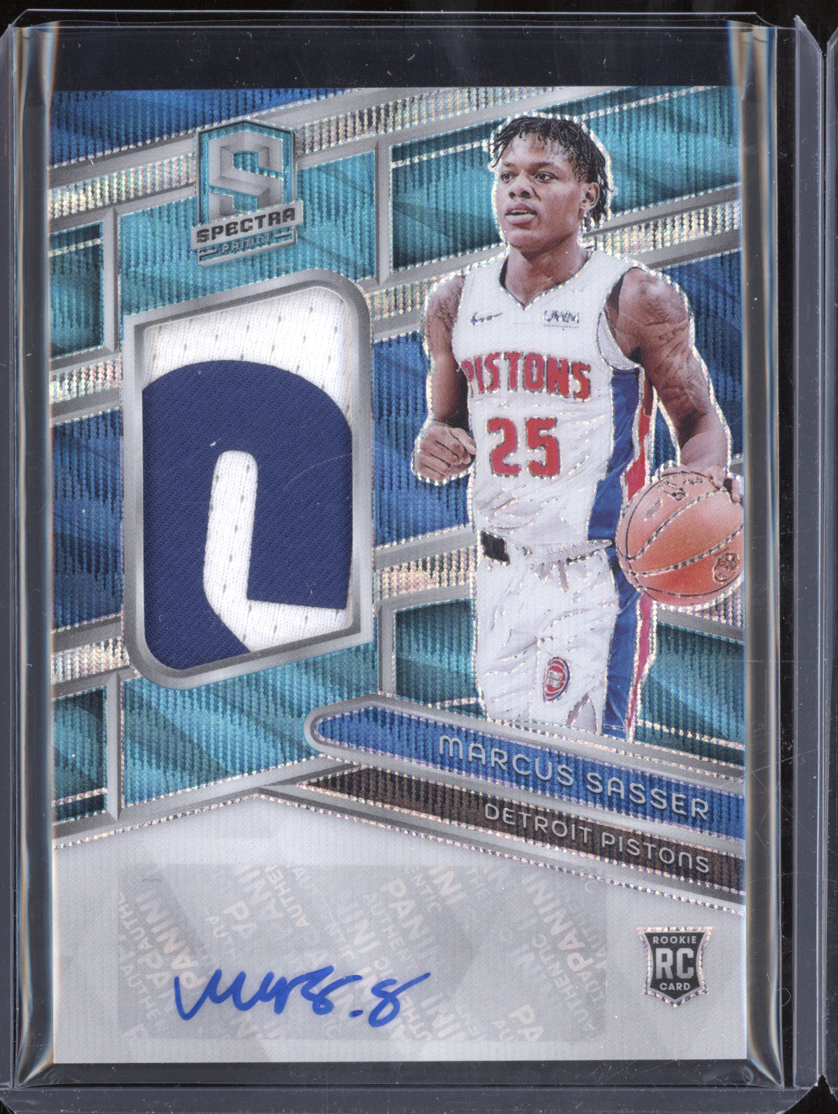 Marcus Sasser 2023-24 Panini Spectra 206 Rookie Jersey Auto Blue Wave RC 17/20