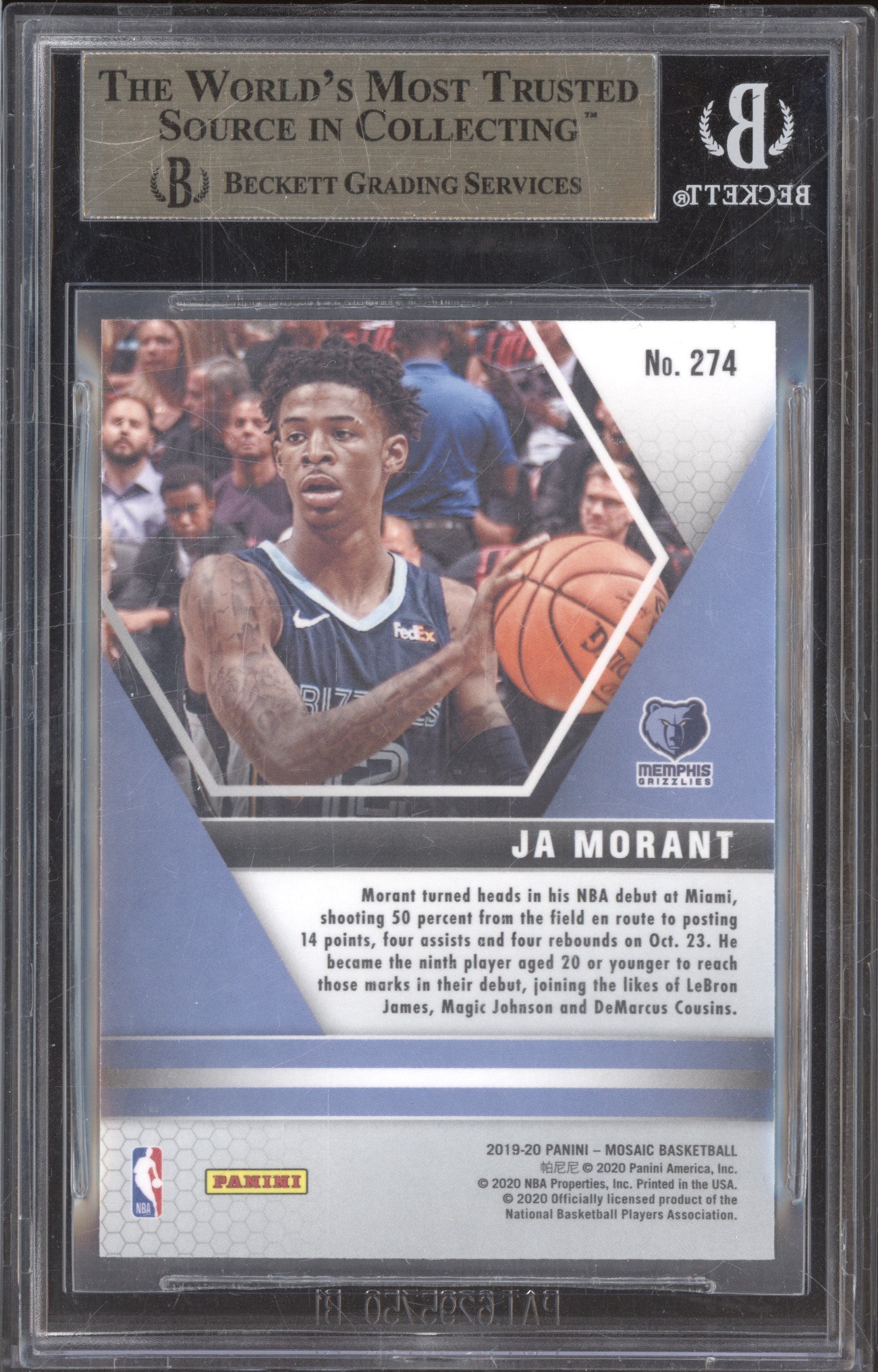 2019-20 Panini Mosaic 274 Ja Morant NBA Debut RC BGS 9.5
