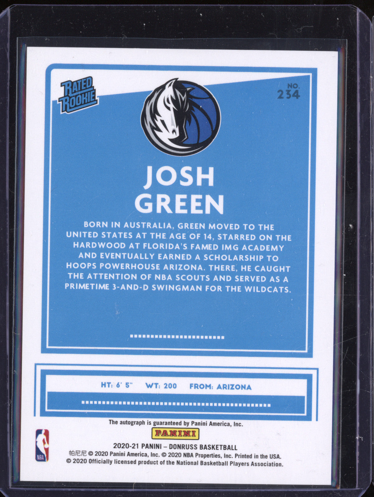 Josh Green 2020-21 Panini Donruss Optic 234 Rated Rookie Auto Red RC 10/99