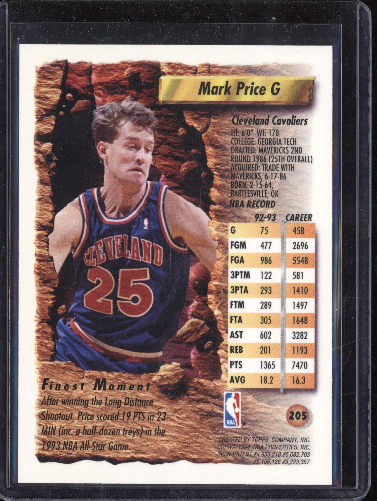 Mark Price 1993-94 Topps Finest 205 Refractor