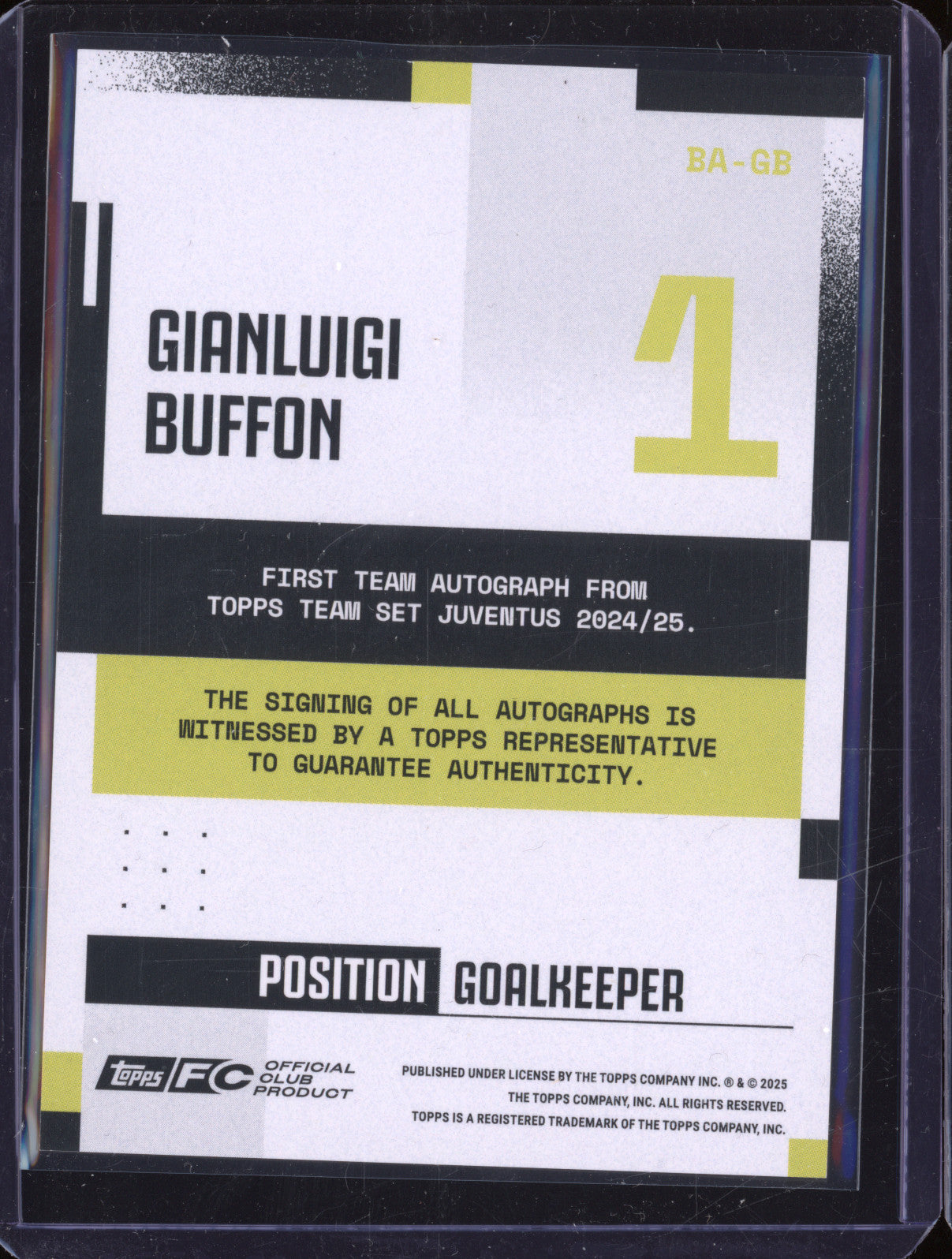 Gianluigi Buffon 2024-25 Topps Team Set Juventus FC BA-GB Autograph Pink 42/99