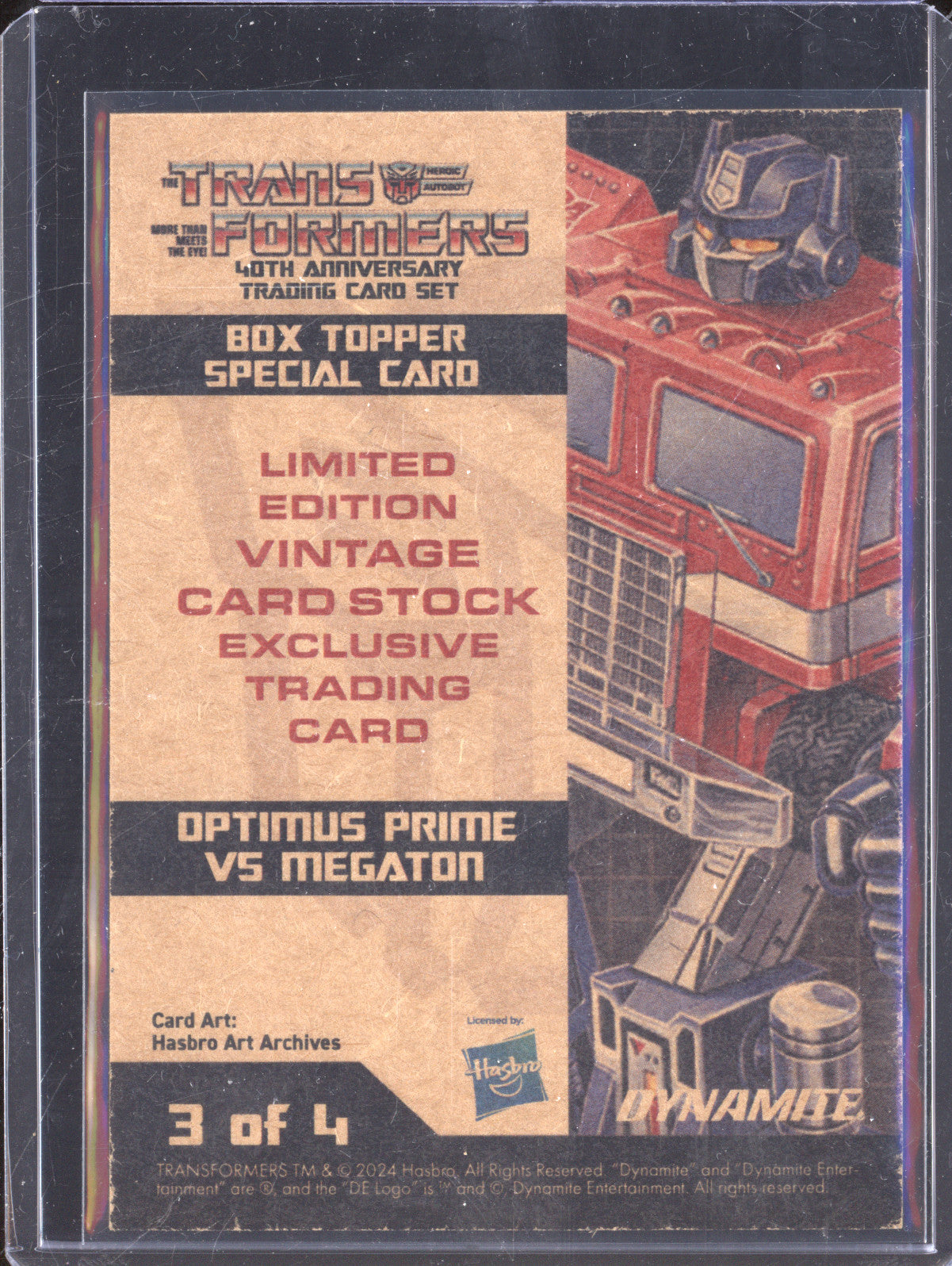 Optimus Prime Megatron 2024 Transformers 40th Anniversary 3 Vintage Card Stock