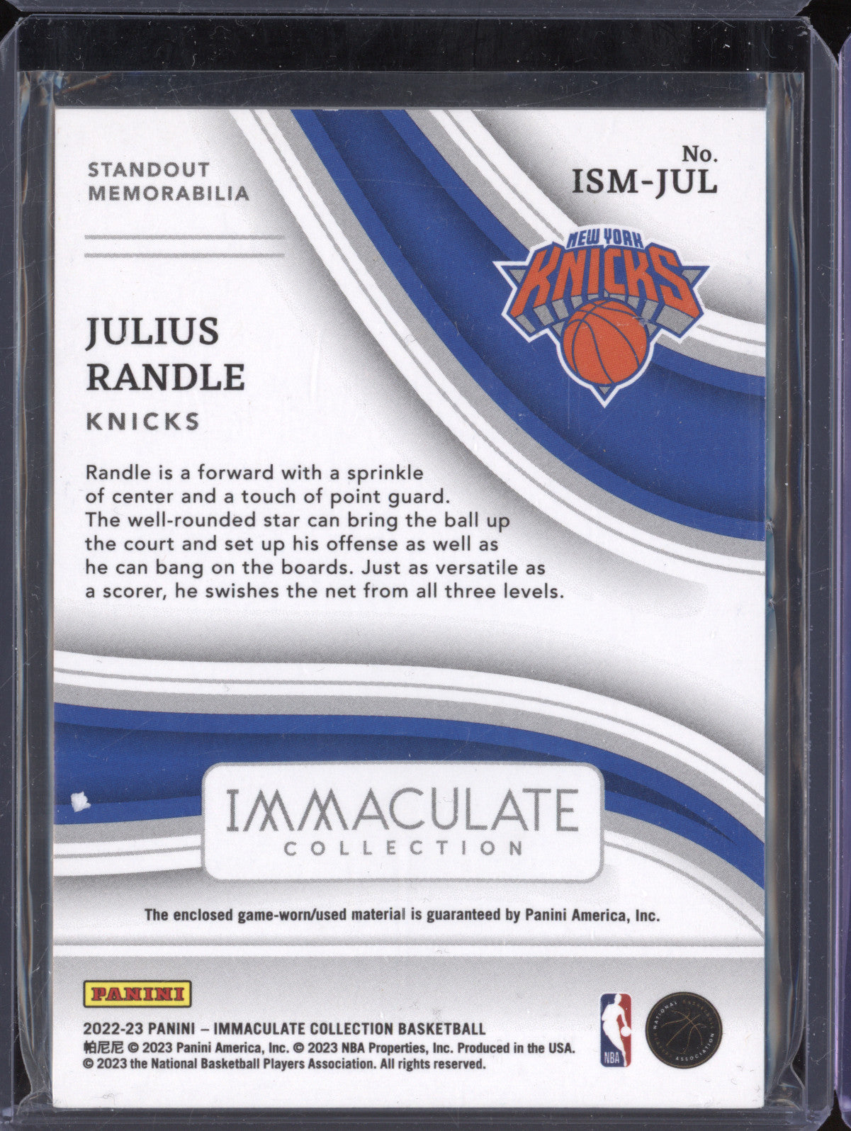 Julius Randle 2022-23 Panini Immaculate ISM-JUL Standout Memorabilia 28/99
