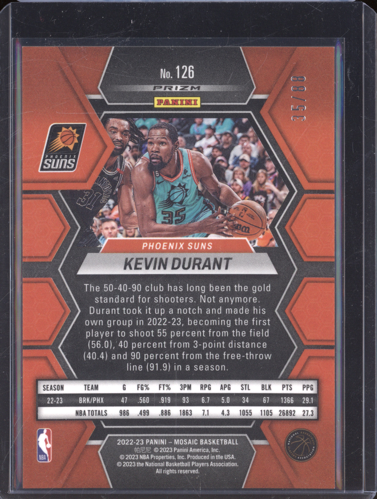 Kevin Durant 2022-23 Panini Mosaic 126 Red Yellow Fusion 35/88