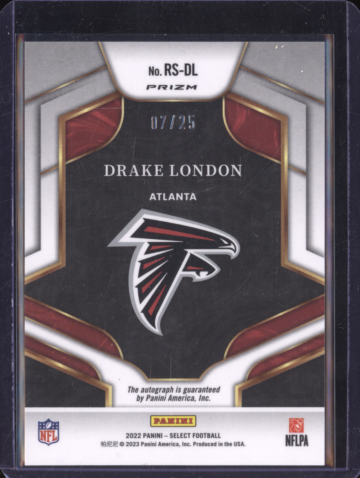 Drake London 2022 Panini Select RS-DL Rookie Auto Tie-Dye RC 7/25