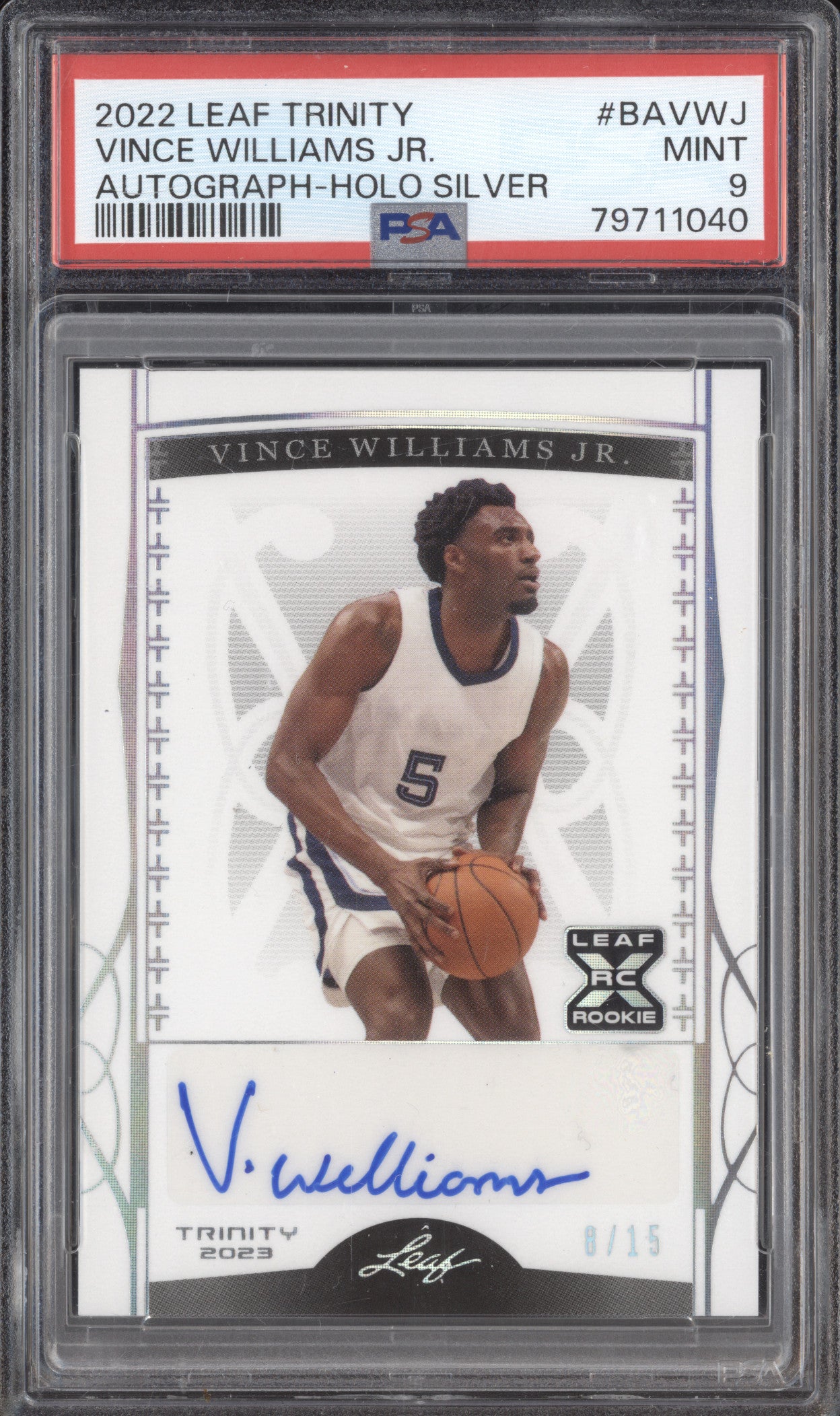 Vince Williams Jr 2022-23 Leaf Trinity BA-VWJ Autograph Holo Silver RC /15 PSA 9