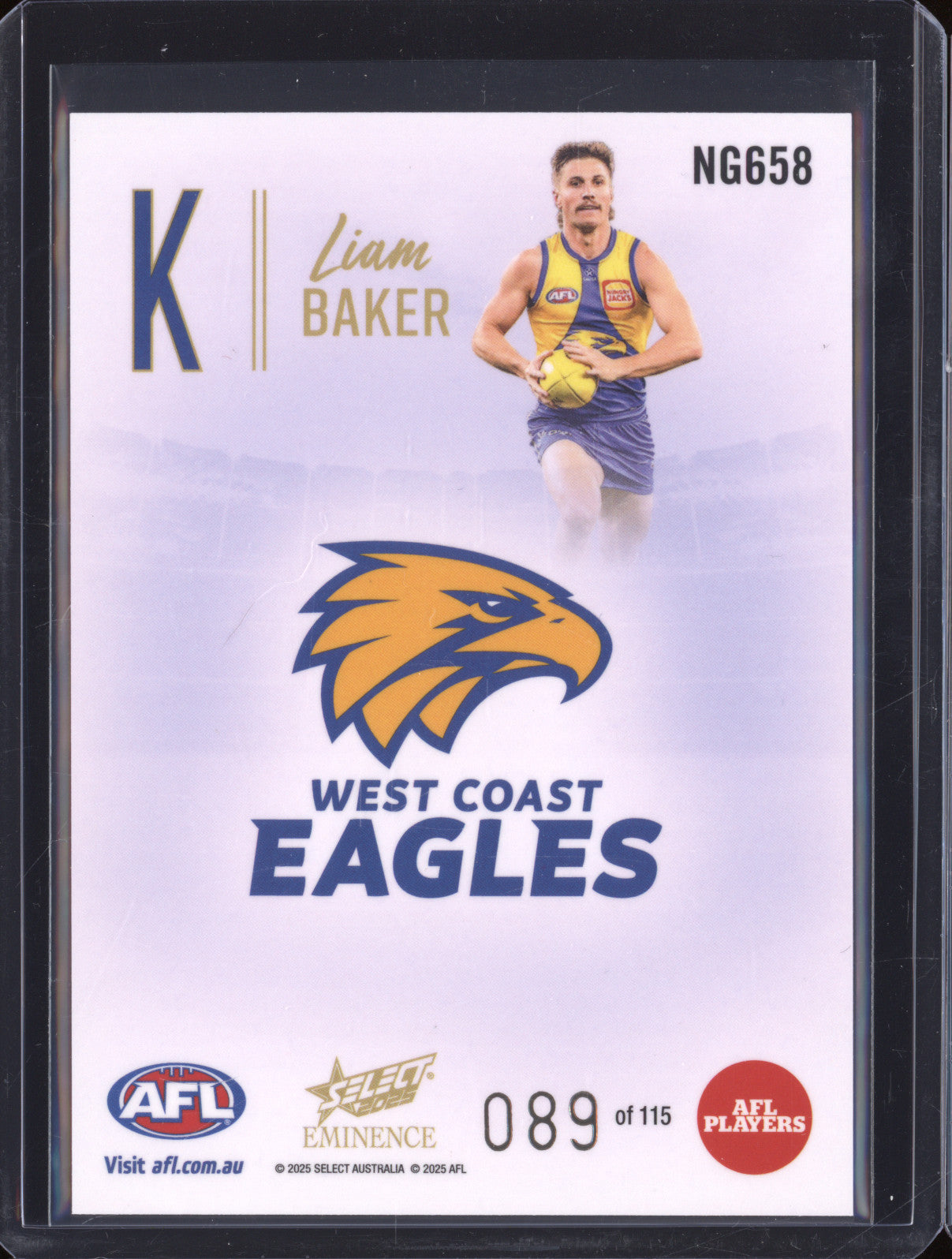2025 AFL Select Eminence Nameplate NG658 Liam Baker 089/115