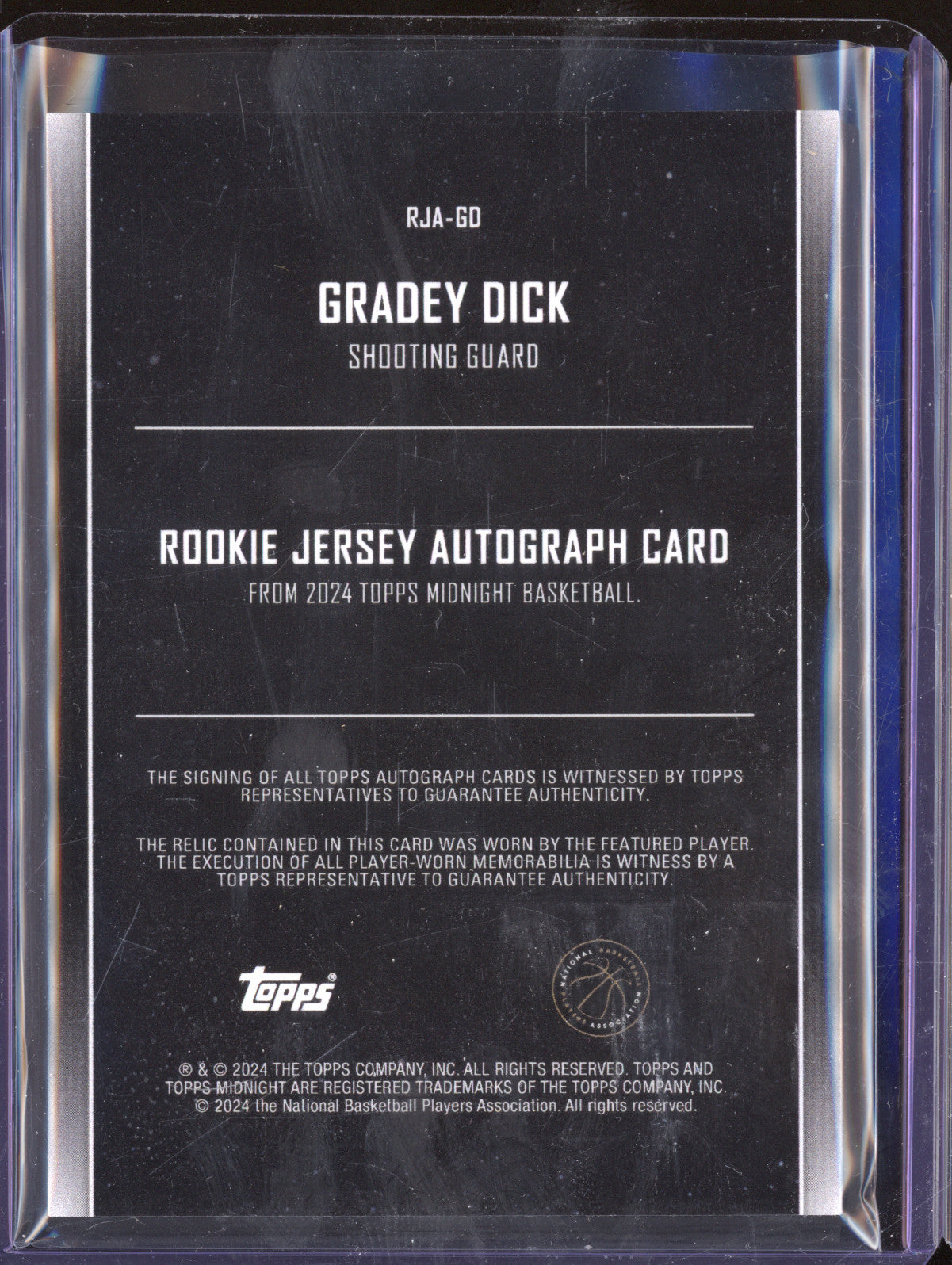 Gradey Dick 2023-24 Topps Midnight RJA-GD Rookie Jersey Auto RC