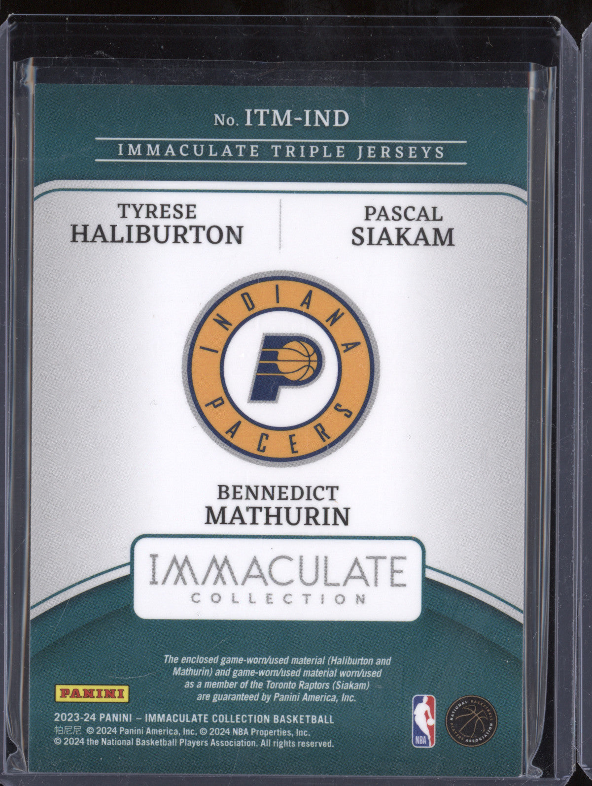 Haliburton Siakam Mathurin 2023-24 Panini Immaculate ITM-IND Triple Jersey 55/99