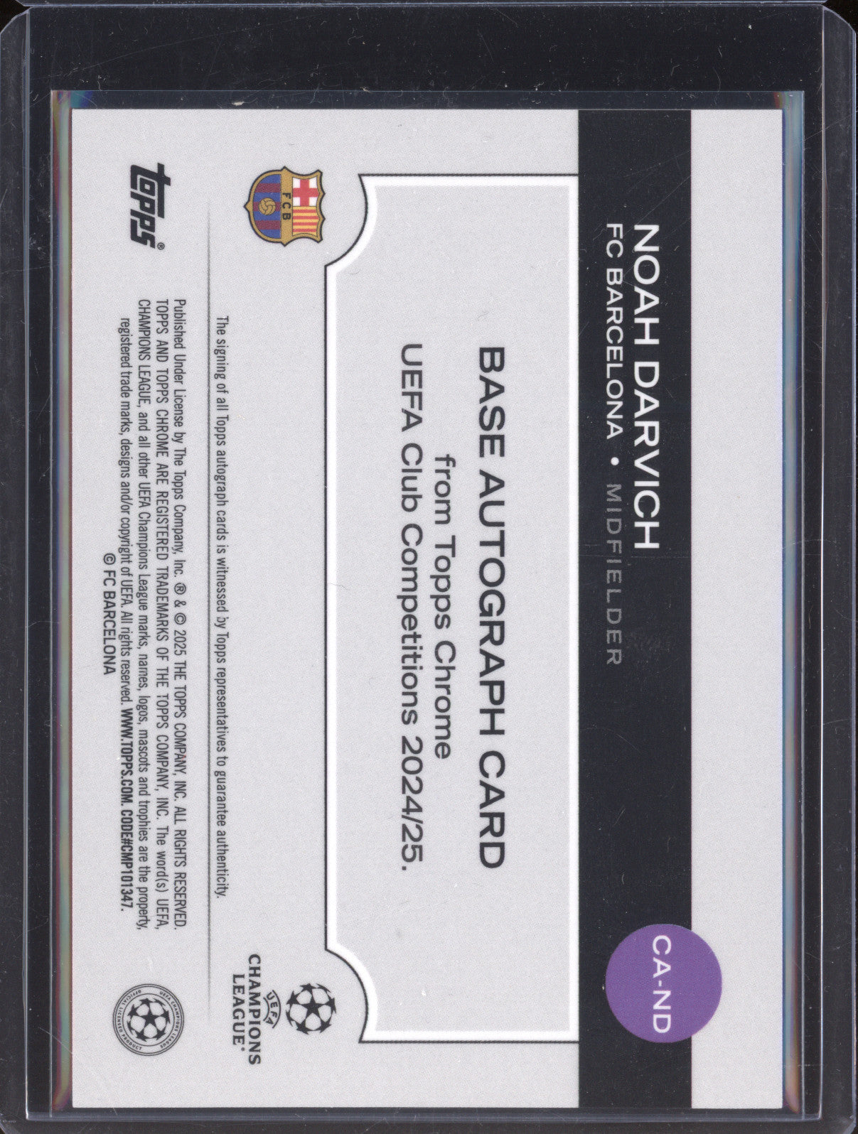 Noah Darvich 2024-25 Topps Chrome UCC CA-ND Autograph Refractor RC