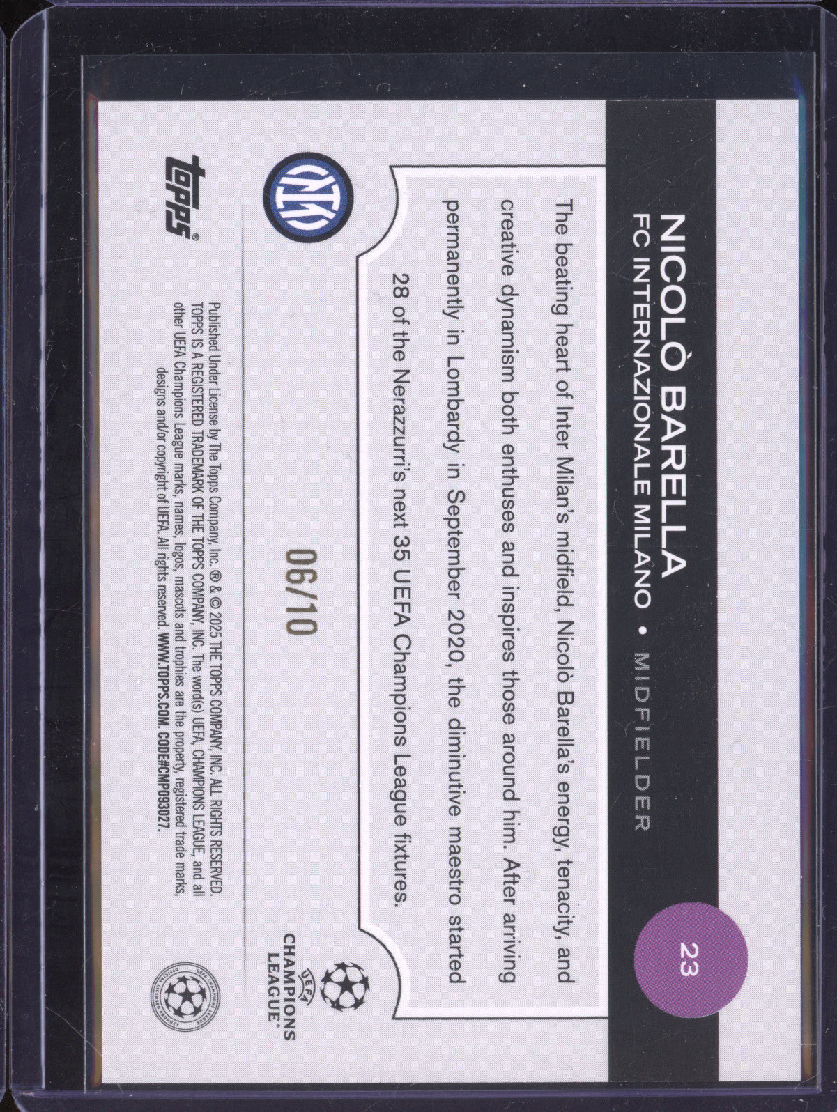 Nicolo Barella 2024-25 Topps UCC 23 Black Icy 6/10