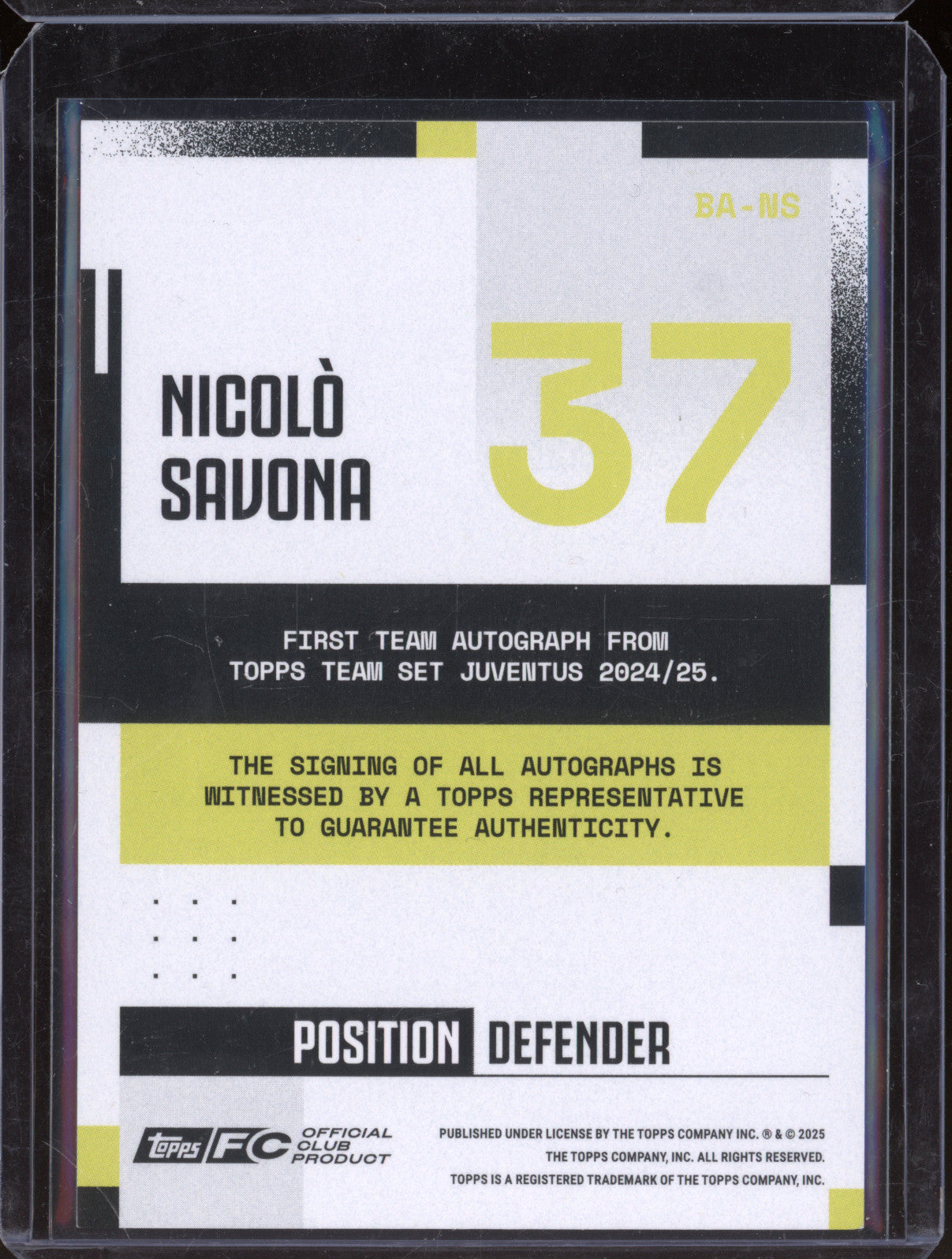 Nicolo Savona 2024-25 Topps Team Set Juventus FC BA-NS Autograph Blue 230/250