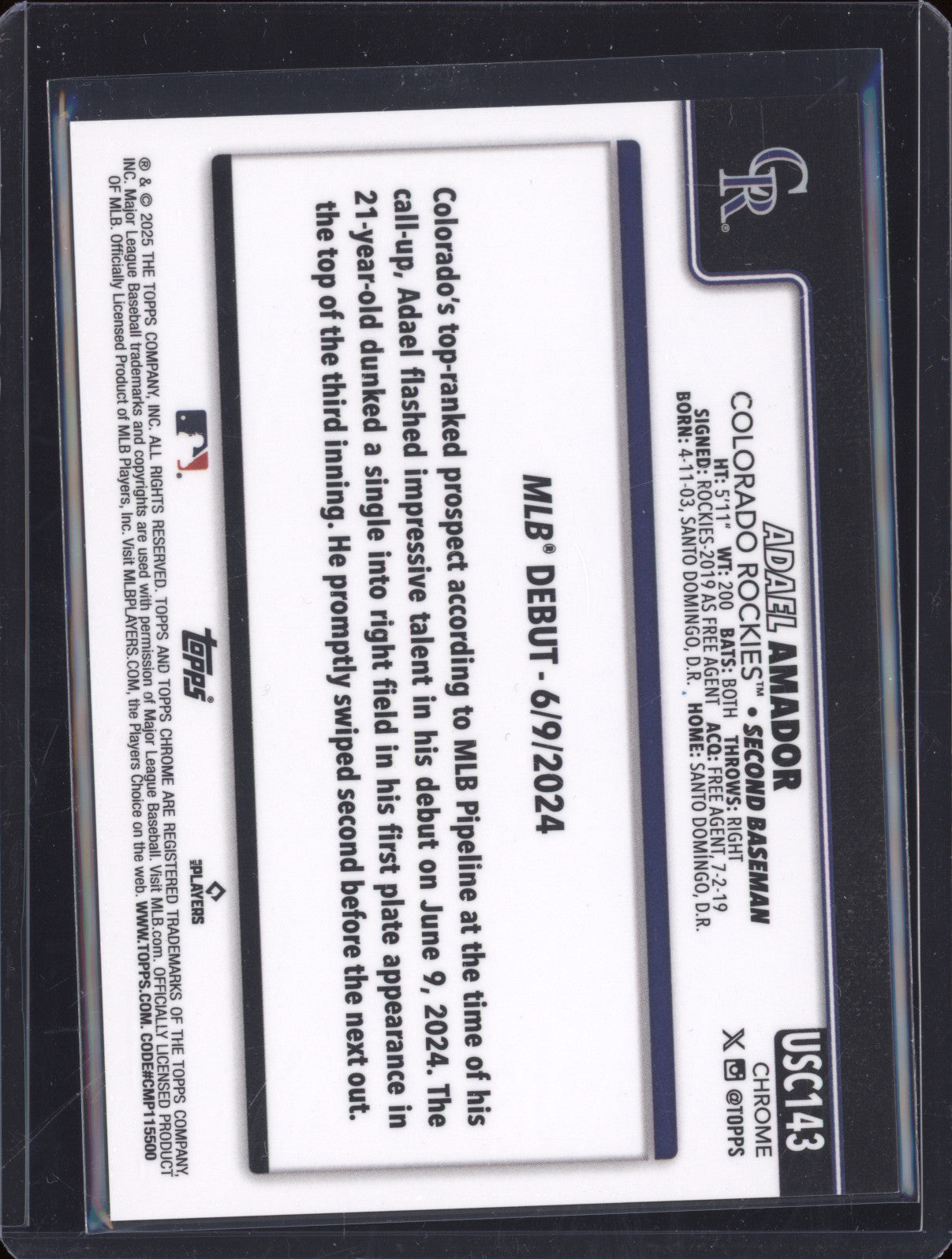 Adael Amador 2025 Topps Chrome Update USC143 Gold Lava Refractor /50