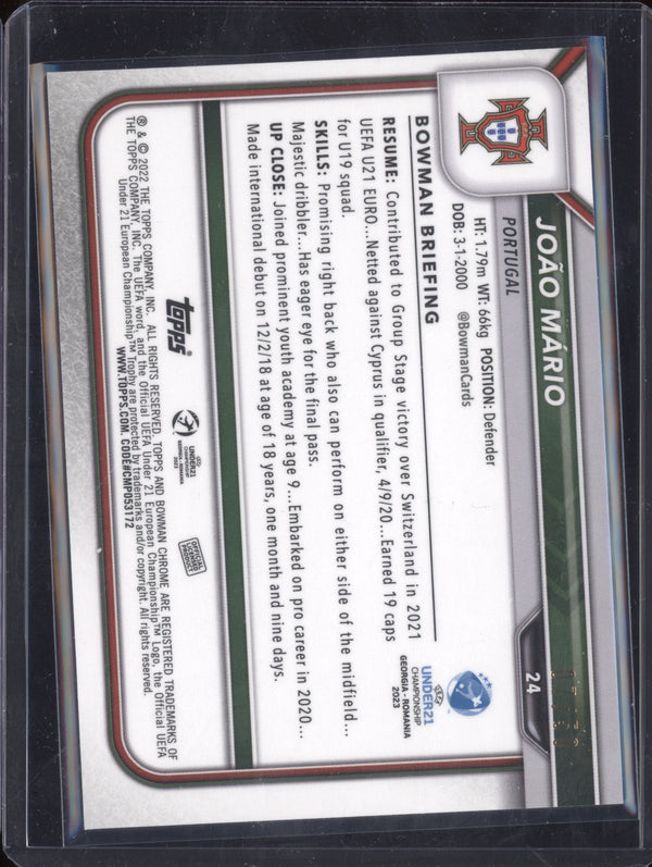 Joao Mario 2023 Bowman Chrome UEFA U22 24 Gold Shimmer RC 7/50