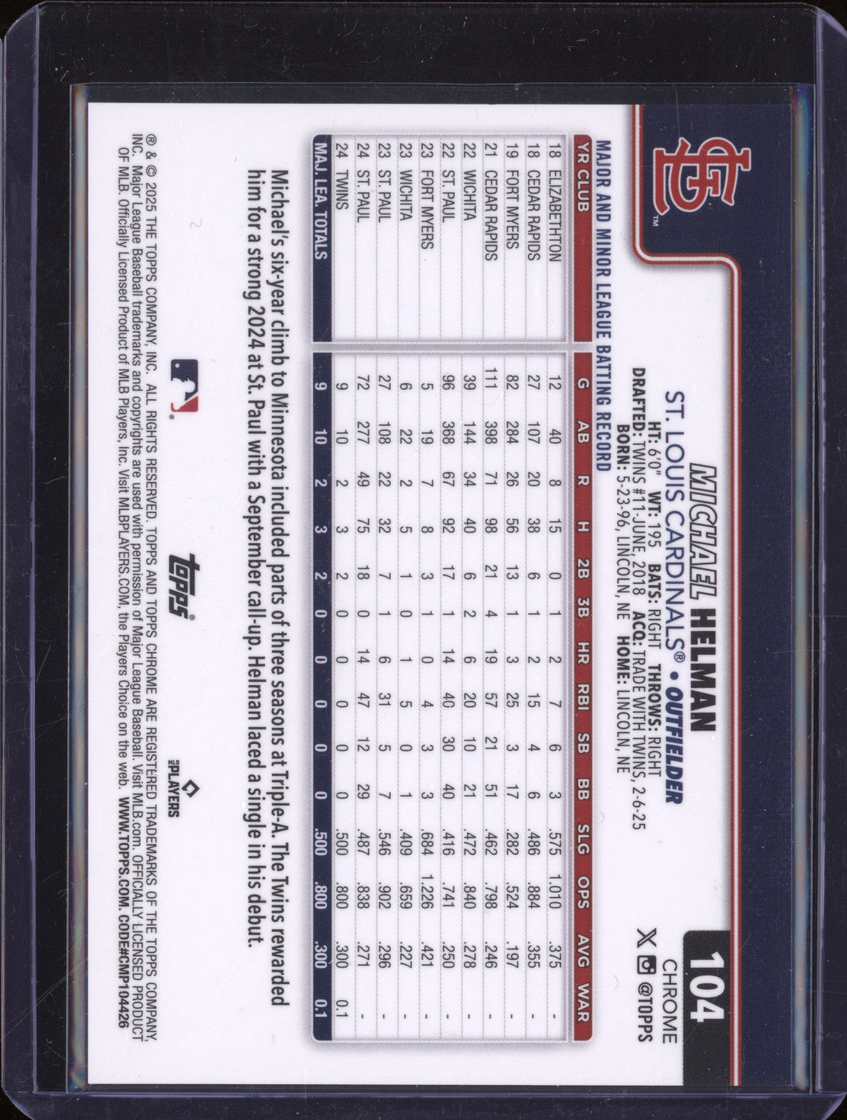 Michael Helman 2025 Topps Chrome 104 Gold Refractor 32/50