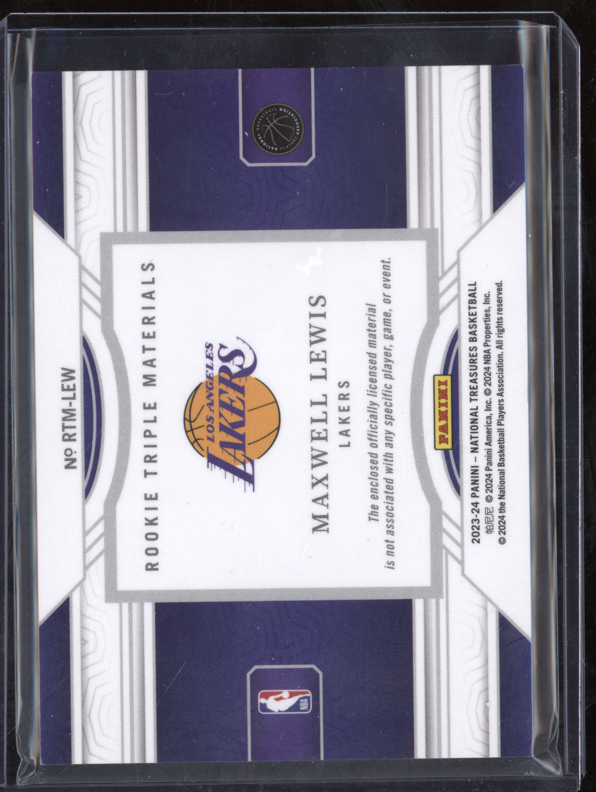 Maxwell Lewis 2023-24 Panini NT RTM-LEW Rookie Triple Materials RC 10/99