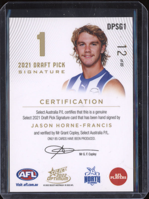 Jason Horne-Francis 2022 Select Optimum DPSG1 Draft Pick Signature Gold RC 12/85