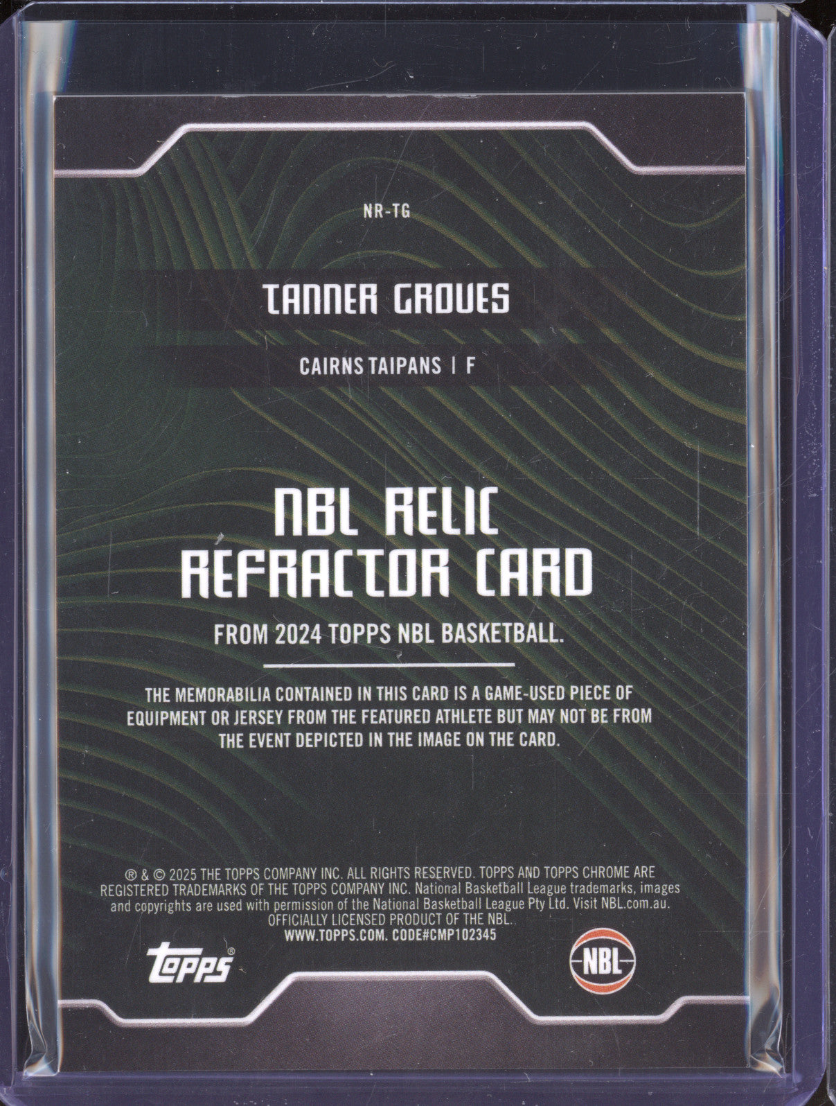 Tanner Groves 2024 Topps Chrome NBL NR-TG Relic Refractor