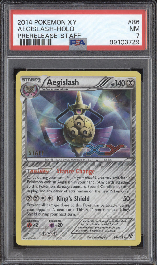 Aegislash Holo 2014 Pokemon XY 86/146 Prerelease Staff PSA 7