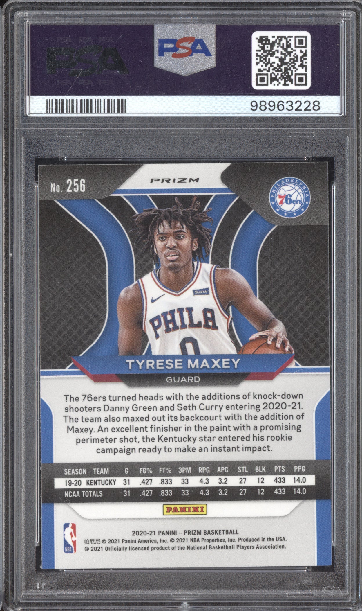Tyrese Maxey 2020-21 Panini Prizm 256 Silver RC PSA 8