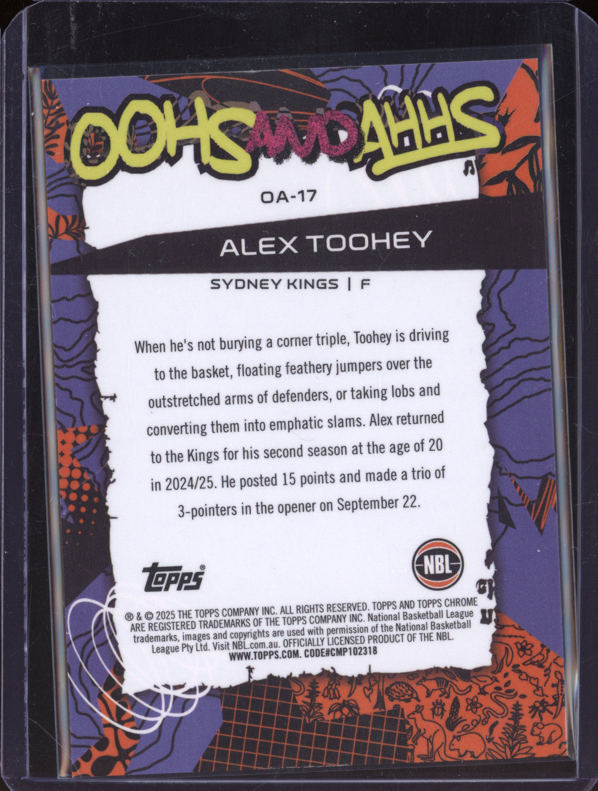 Alex Toohey 2024 Topps Chrome NBL OA-17 Oohs And Ahhs Gold 09/50