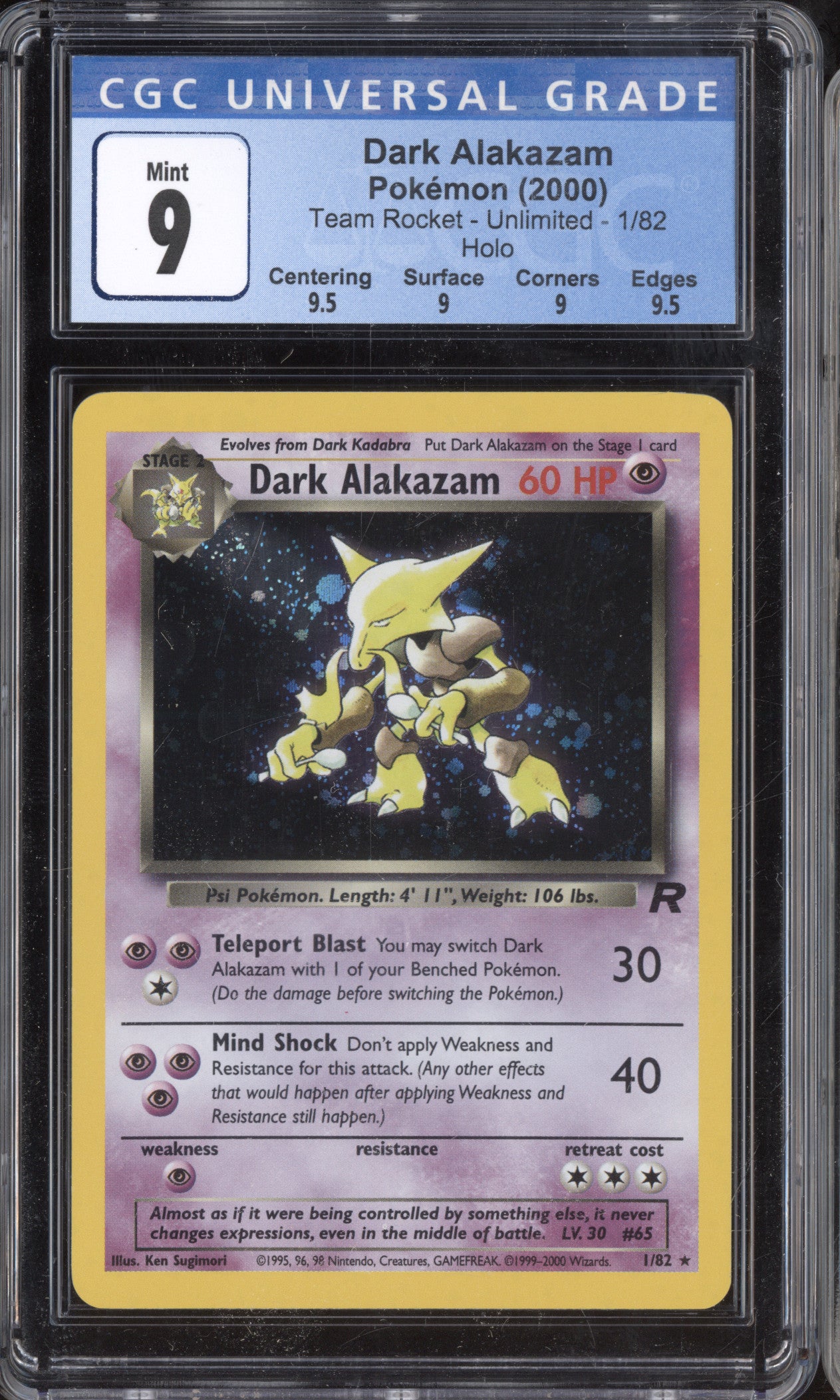 Dark Alakazam 2000 Pokemon Team Rocket 1/82 Holo CGC 9