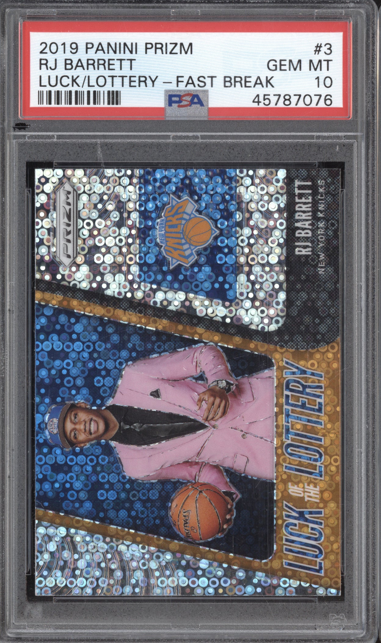 RJ Barrett 2019-20 Panini Prizm 3 Luck of the Lottery Fast Break RC PSA 10
