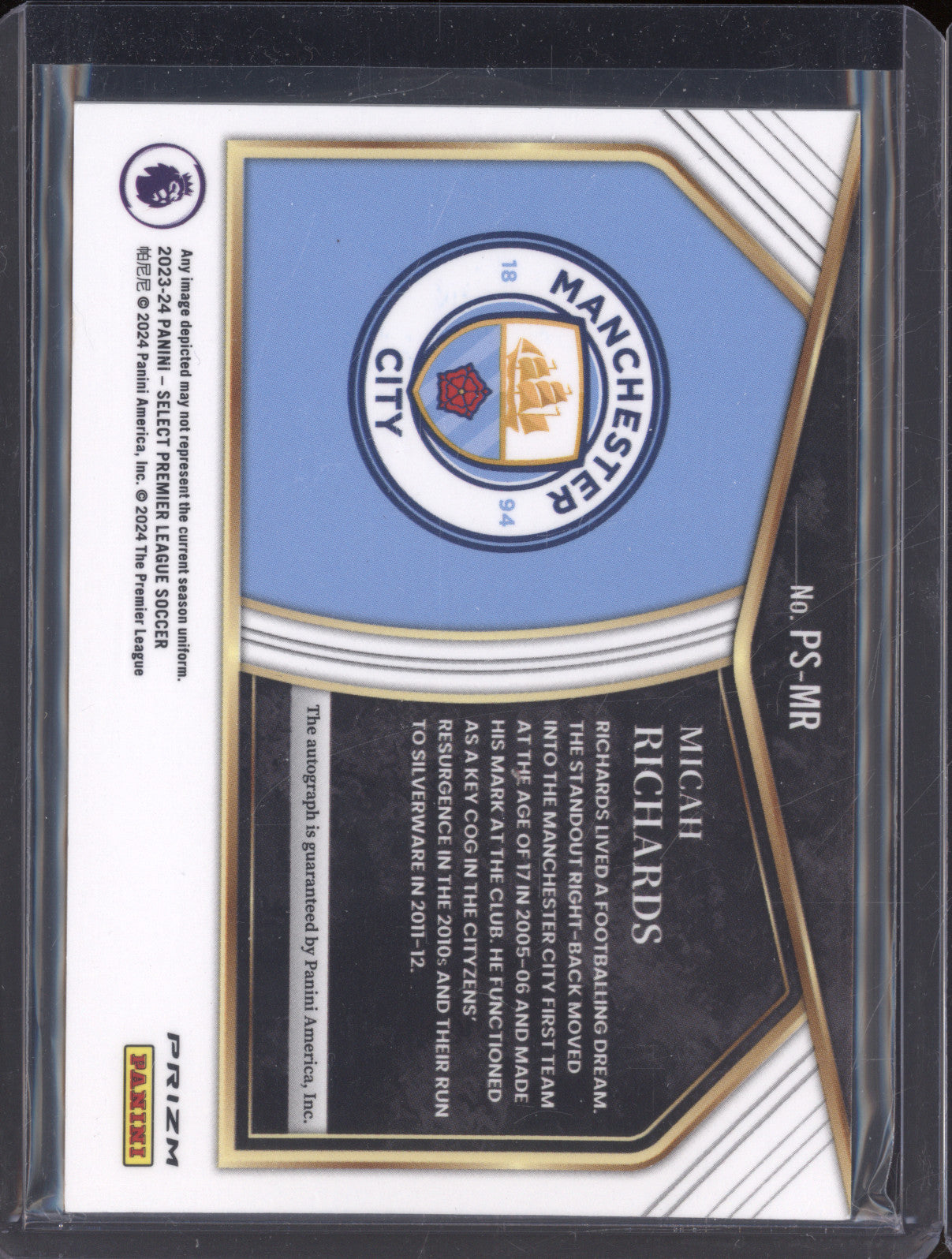 2023-24 Panini Select Premier League PS-MR Micah Richards Pitchside Red Auto