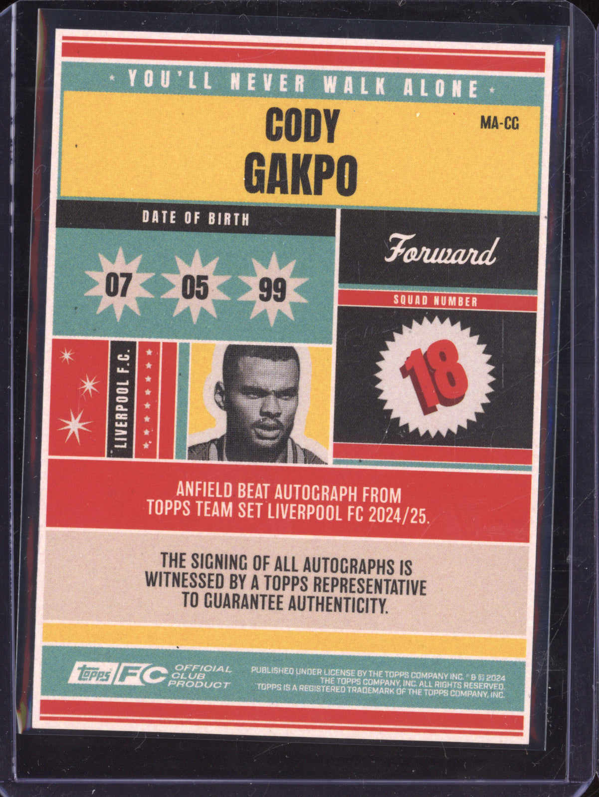 Cody Gakpo 2024-25 Topps Liverpool Team Set MA-CG Autograph 108/250
