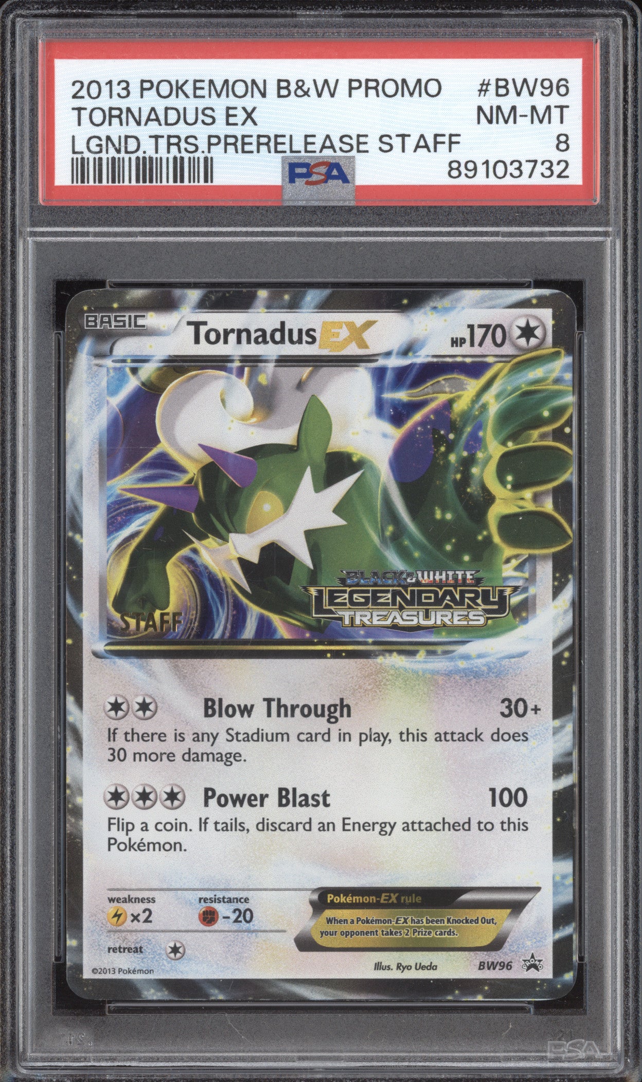 Tornadus EX 2013 Pokemon Black White Promo BW96 Legendary Treasures Staff PSA 8