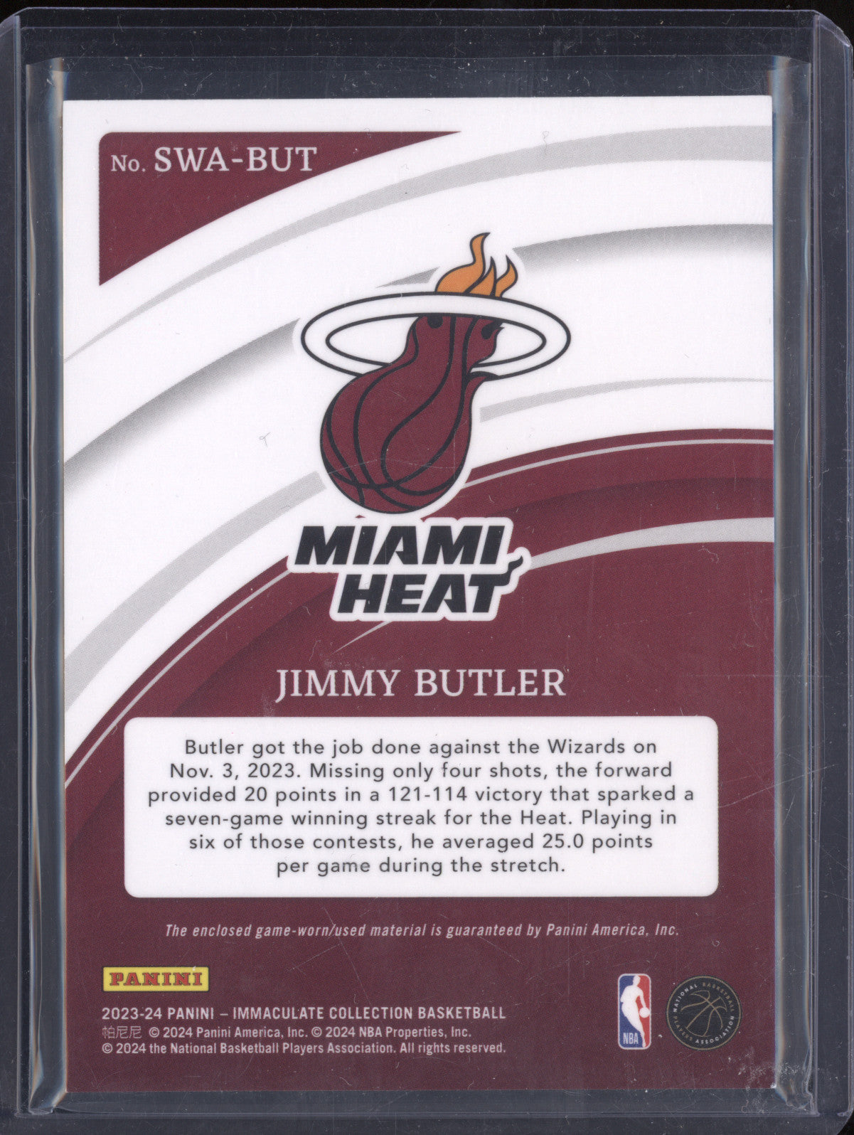 Jimmy Butler 2023-24 Panini Immaculate SWA-BT Materials 72/99