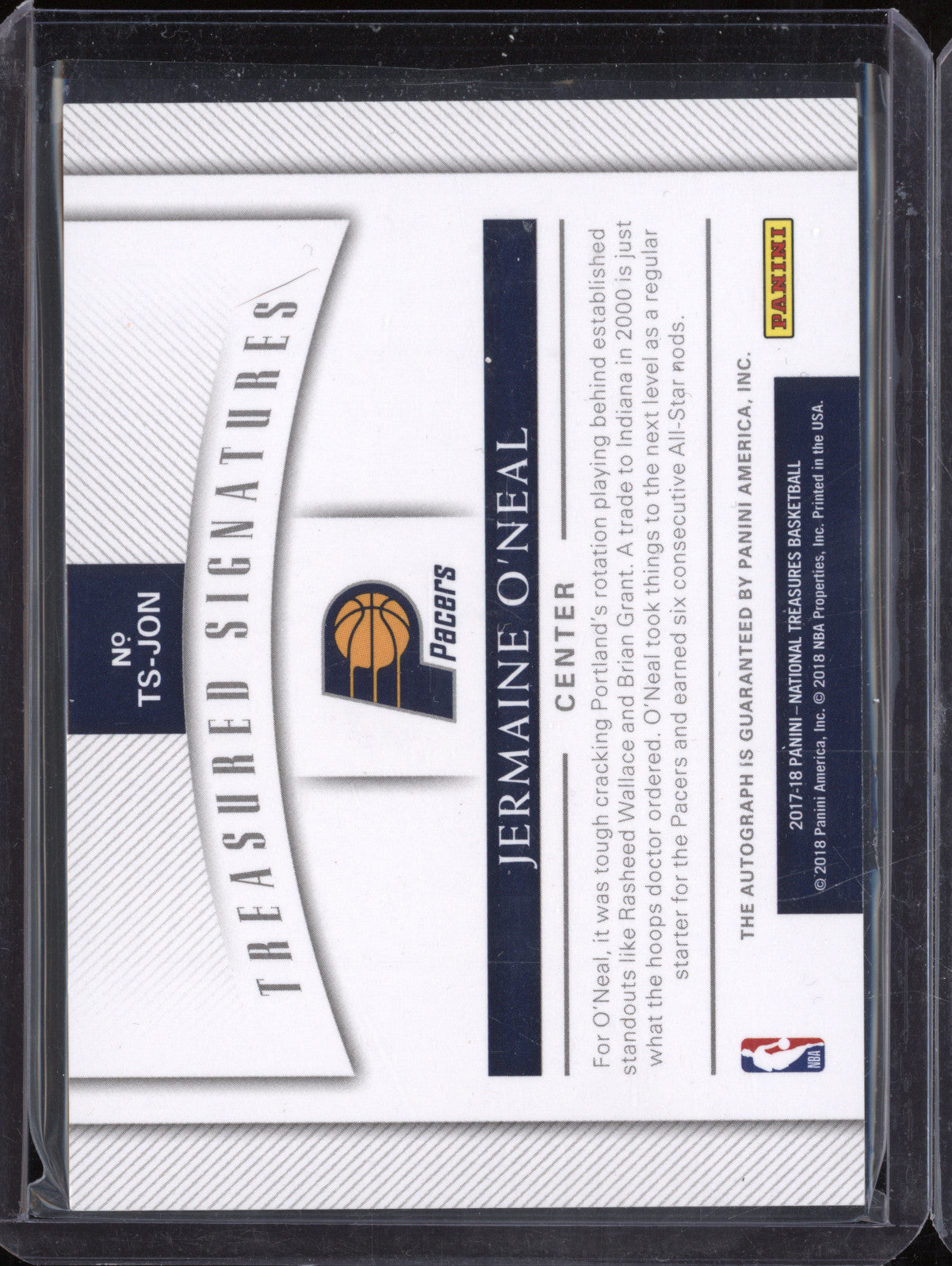 Jermaine O'Neal 2017-18 Panini NT TS-JON Treasured Signatures 12/50