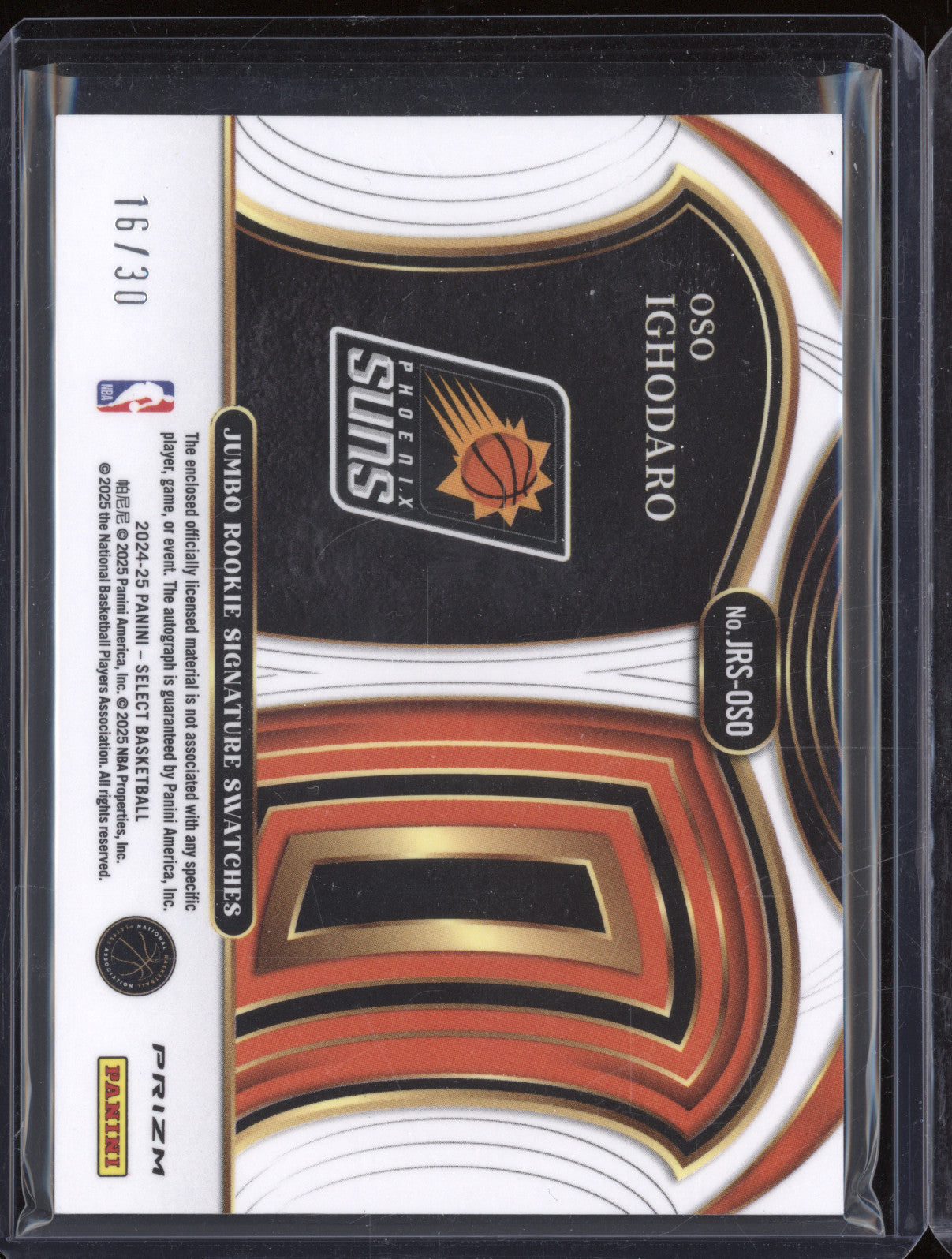 Oso Ighodaro  Panini Select JRS-OSO Jumbo Rookie Sign Swat Orange Pulsar /30