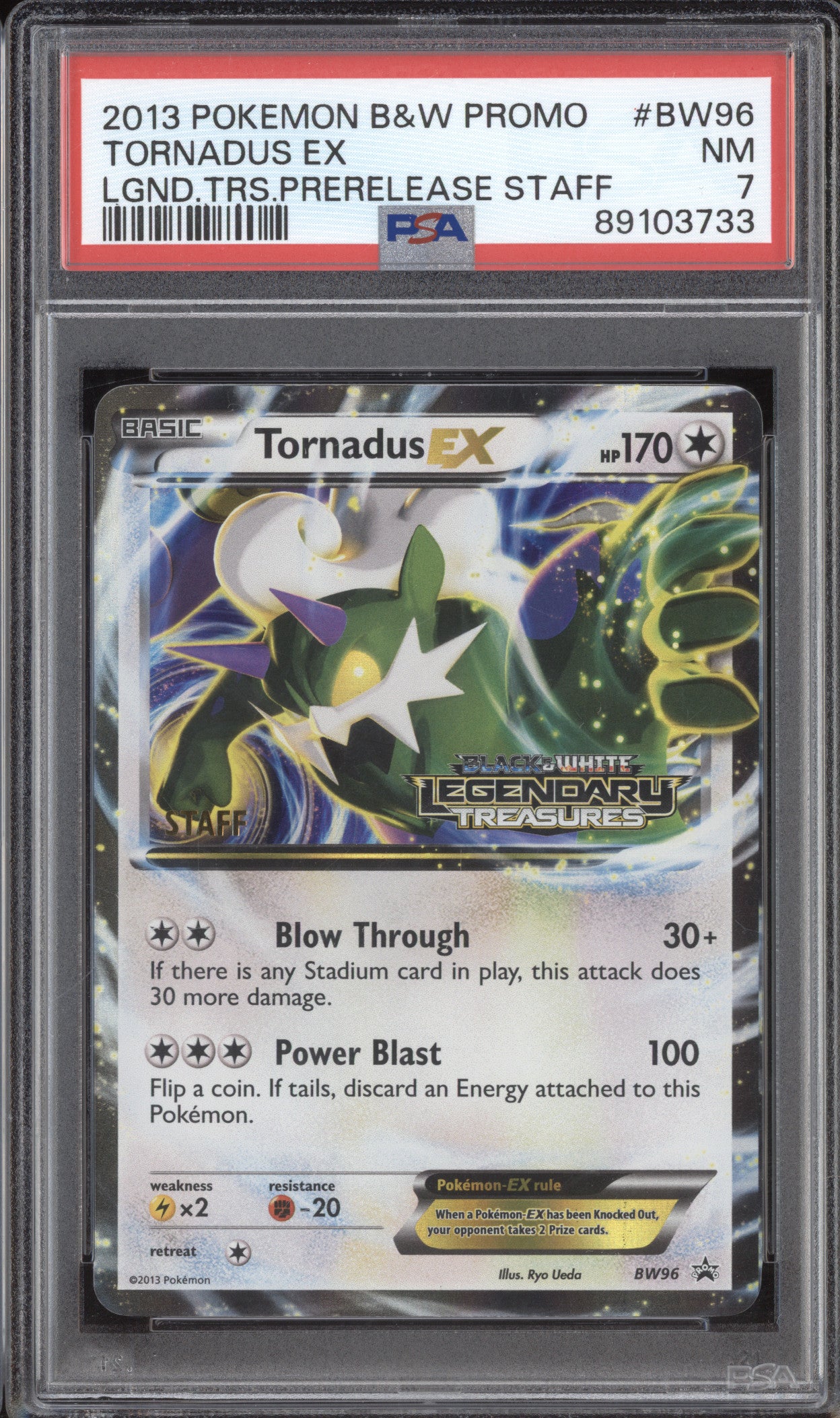 Tornadus EX 2013 Pokemon Black White Promo BW96 Legendary Treasures Staff PSA 7