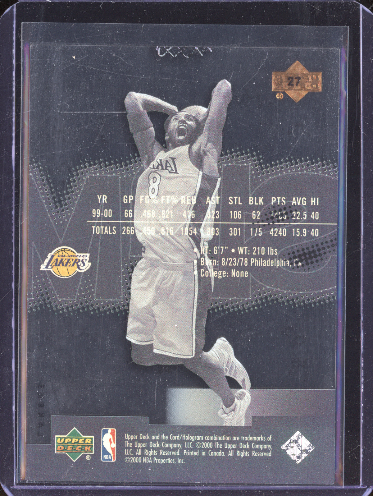 Kobe Bryant 2000-01 Upper Deck Slam 27 Clear Acetate