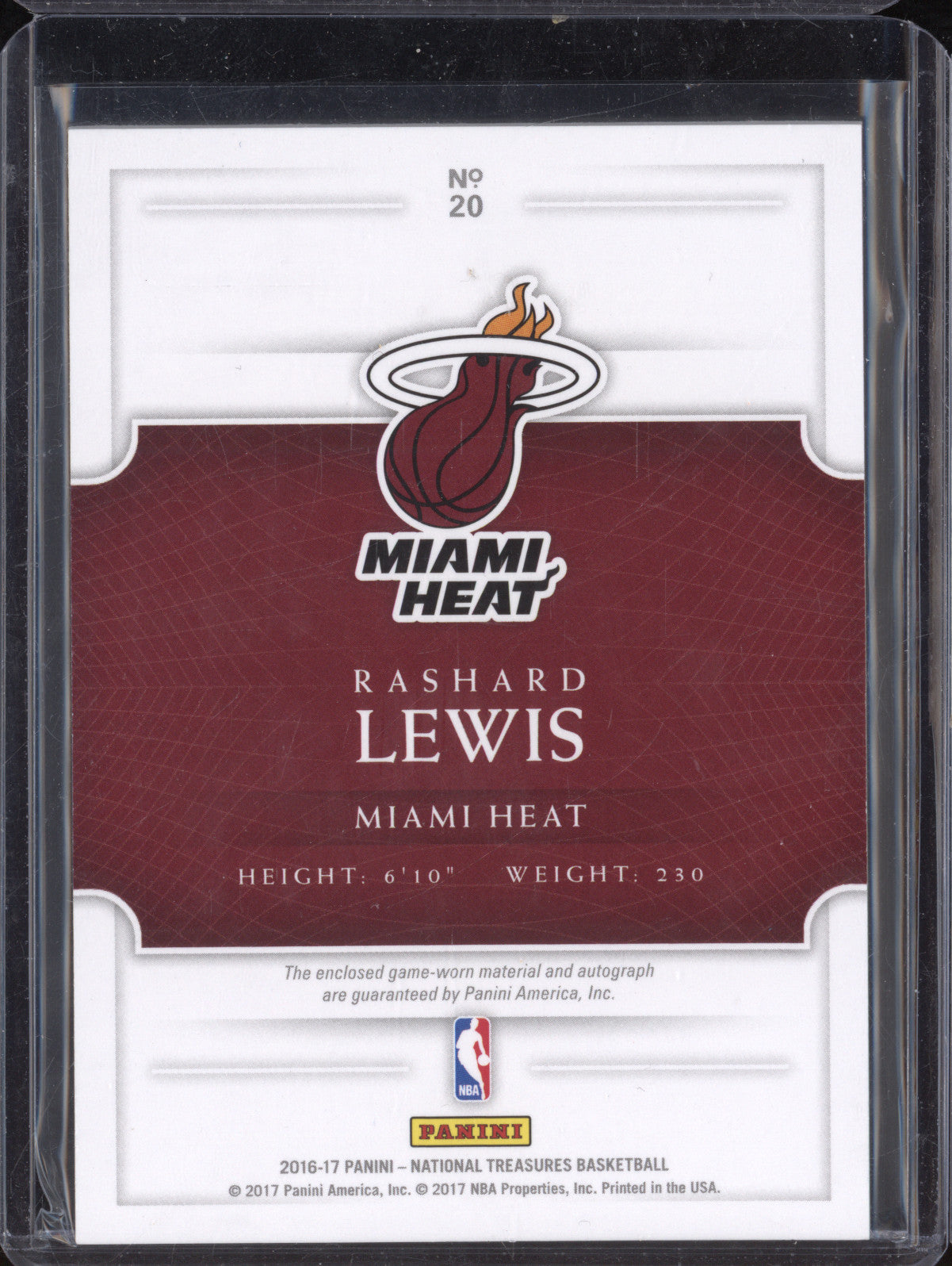 Rashard Lewis 2016-17 Panini NT 20 Game Gear Dual Auto Prime 10/25